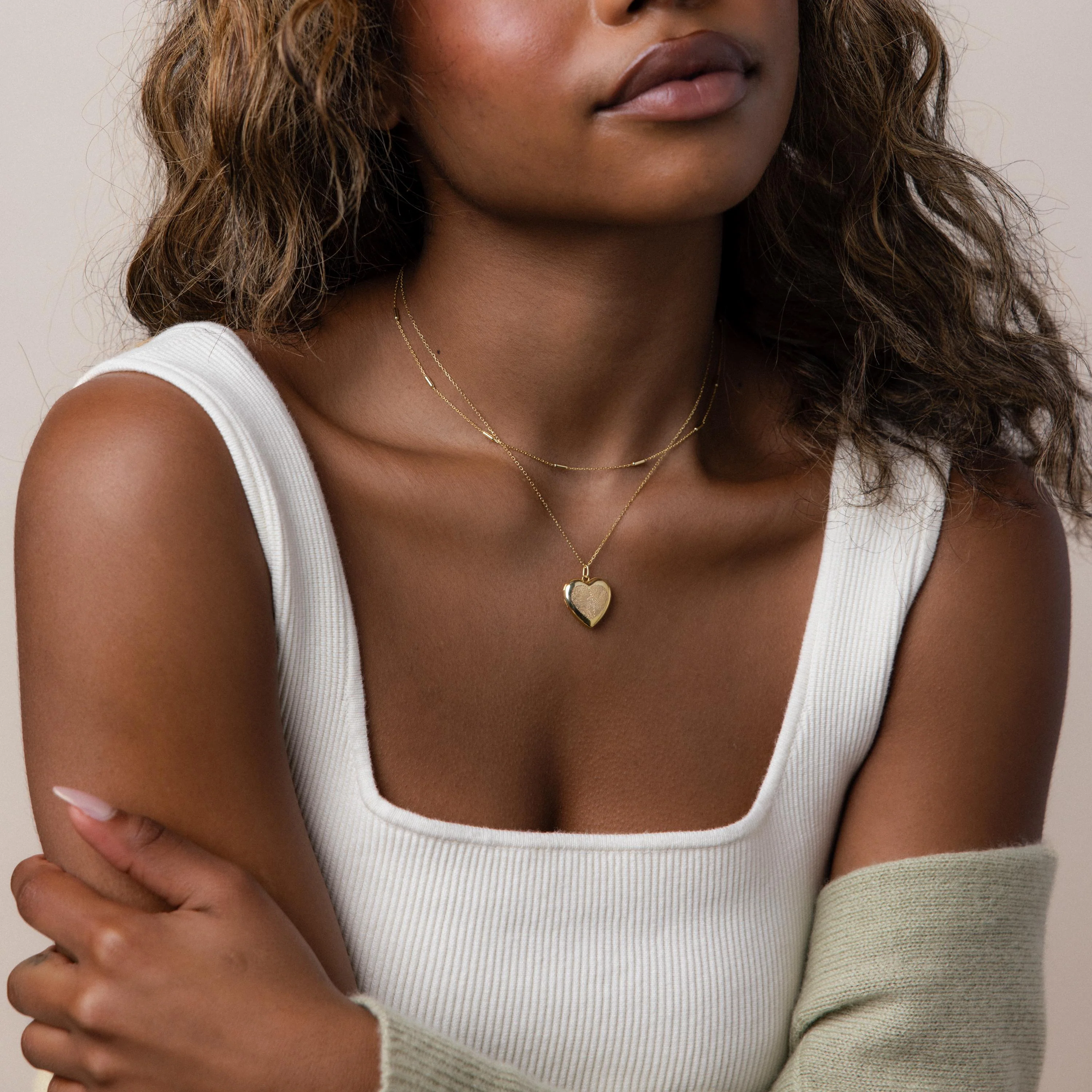 Fingerprint Heart Locket Necklace in 18K Gold - Image 4
