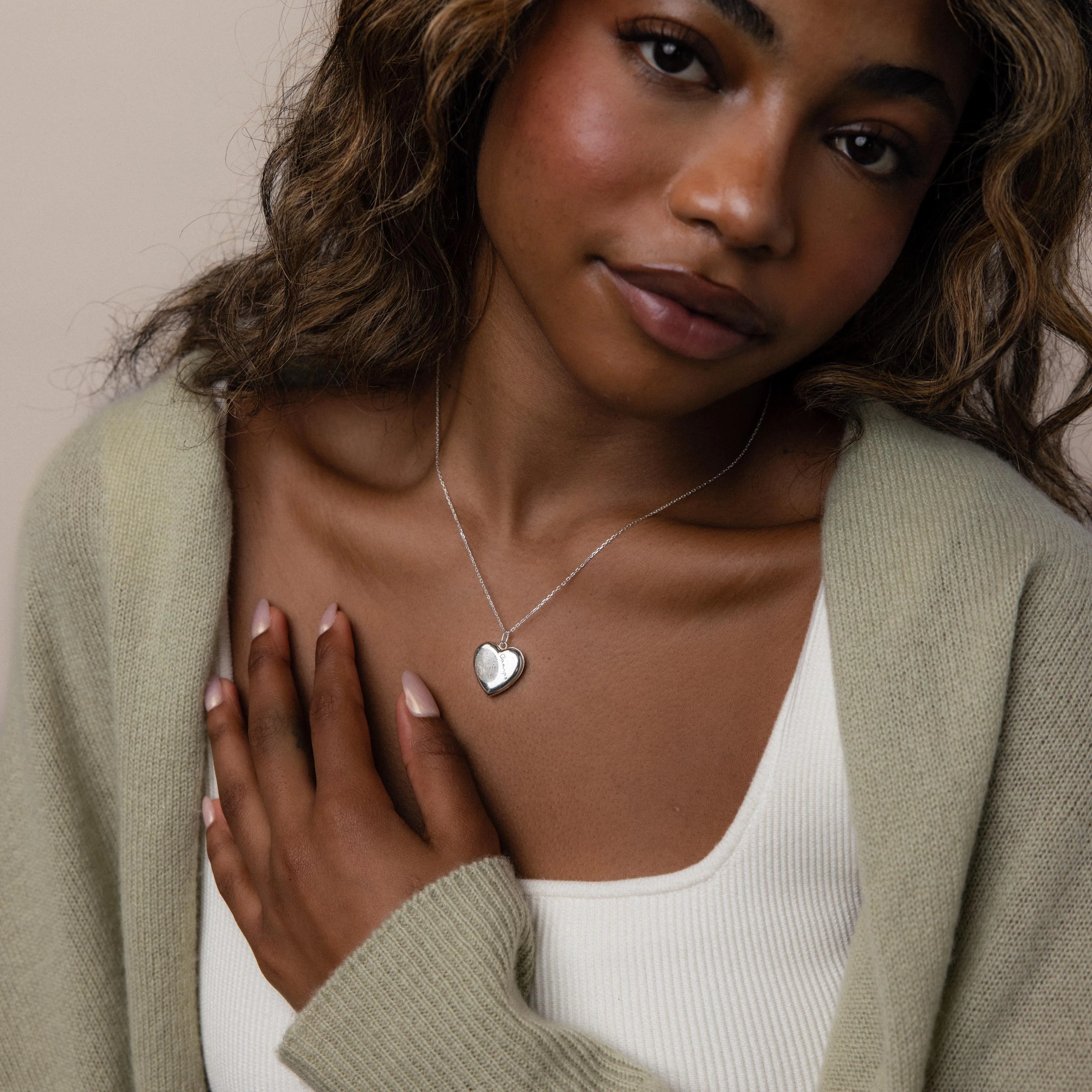 Fingerprint Heart Locket Necklace in Silver - Image 2
