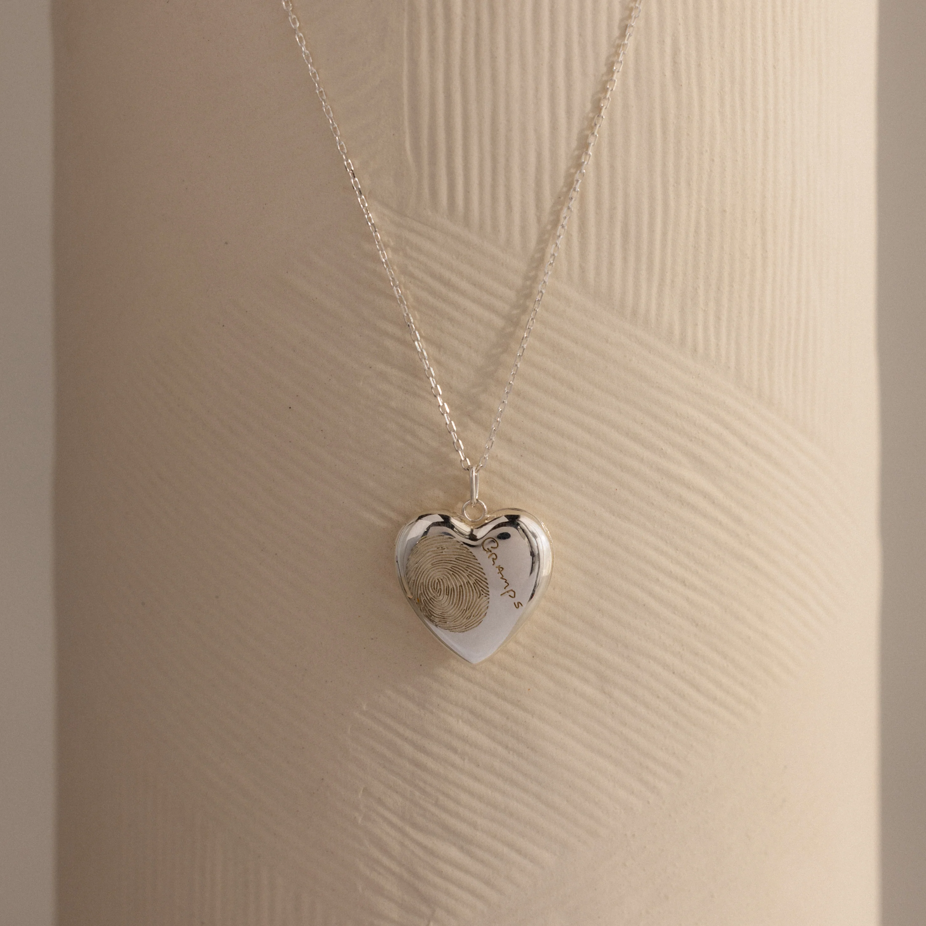 Fingerprint Heart Locket Necklace in Silver - Image 3