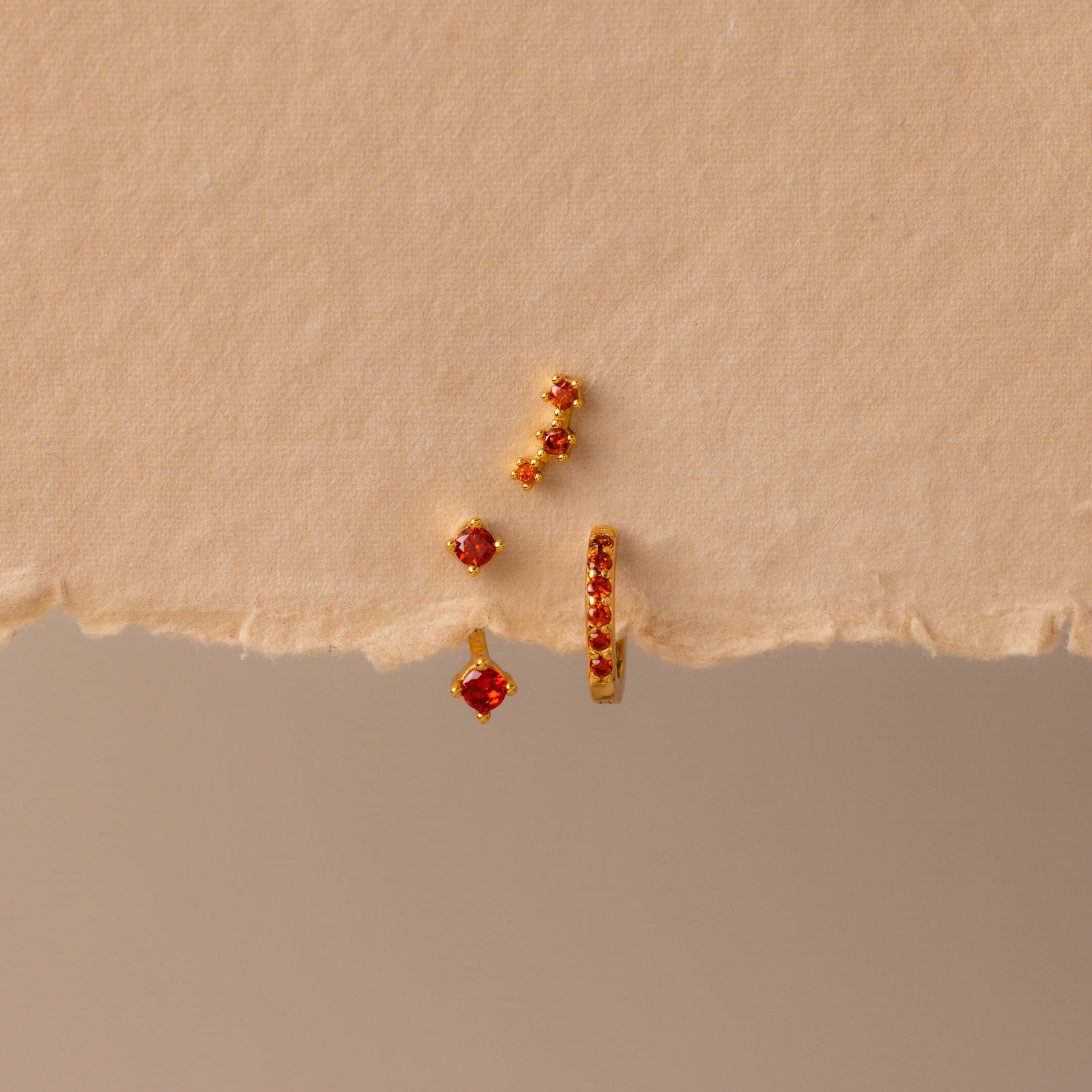 Garnet Earring Trio Set