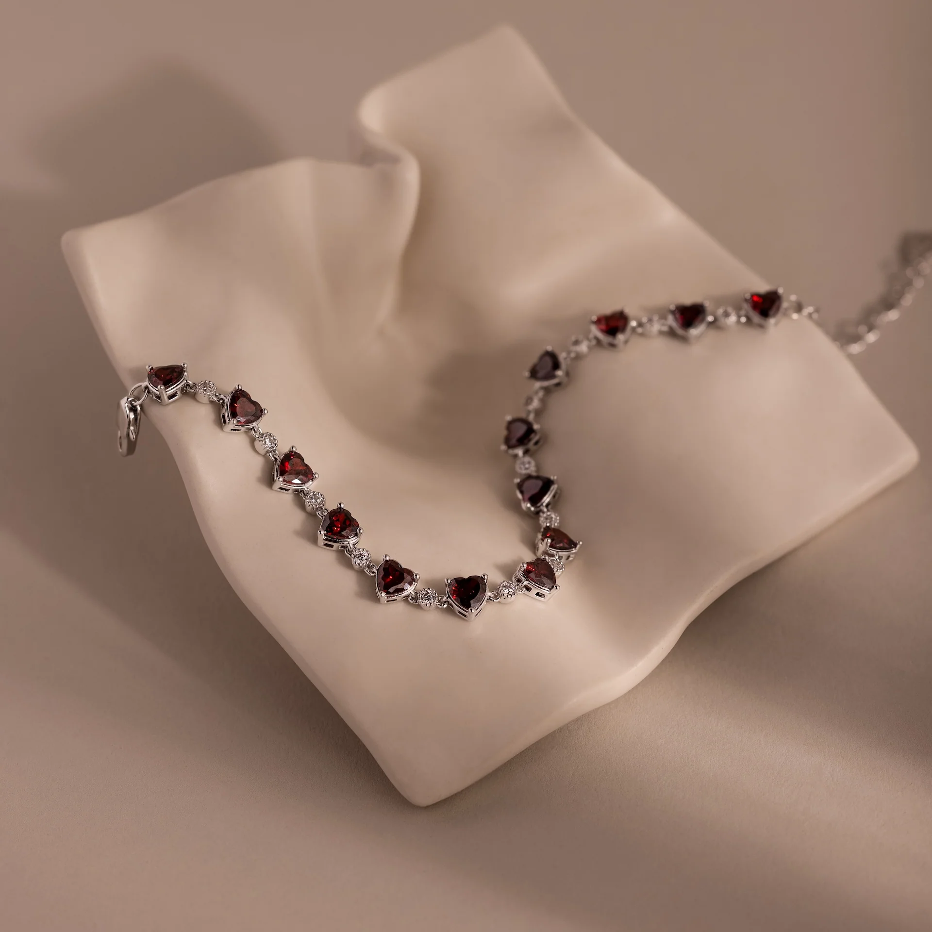 Garnet Heart Tennis Bracelet in Silver - Image 7