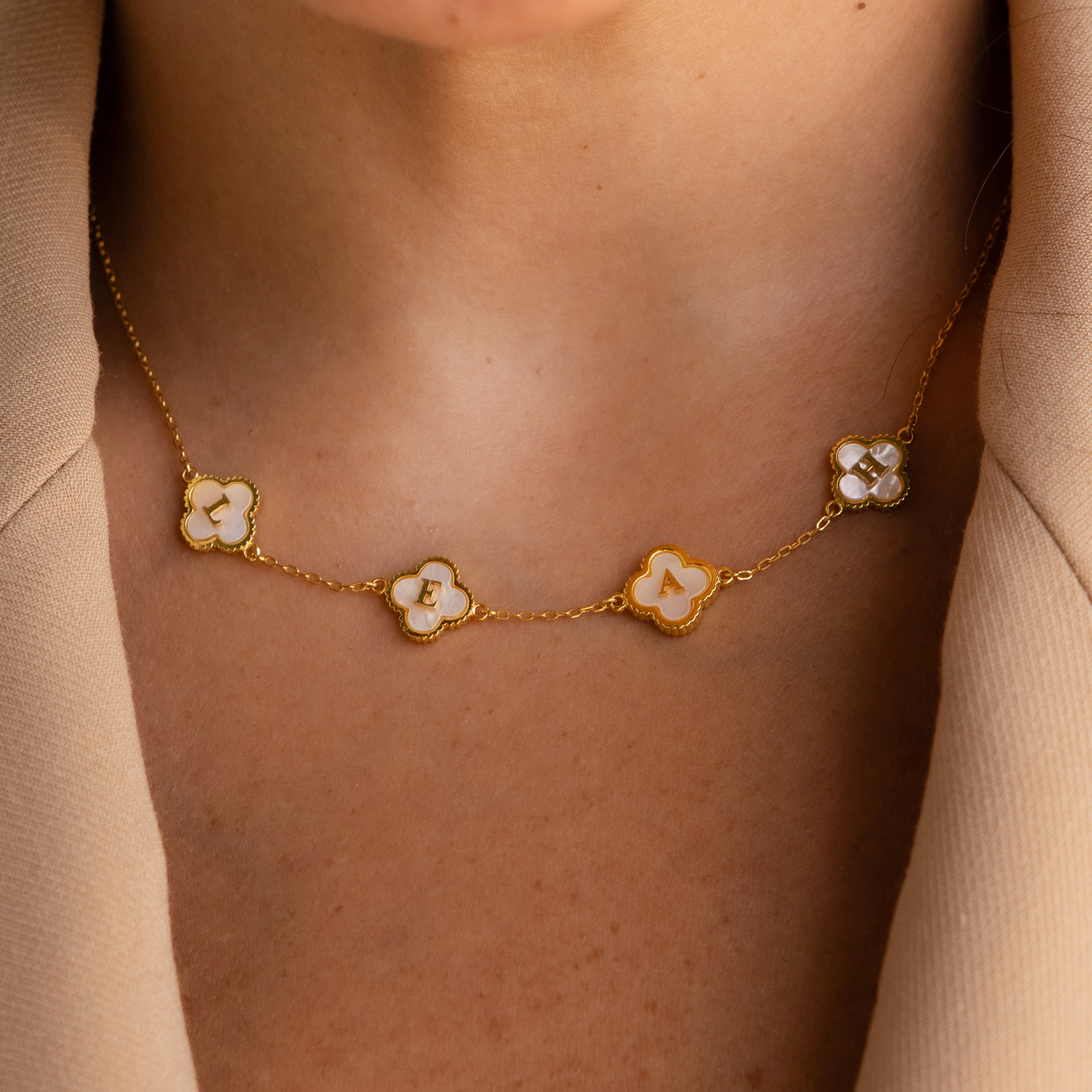 Gemstone Clover Letter Necklace - Image 4