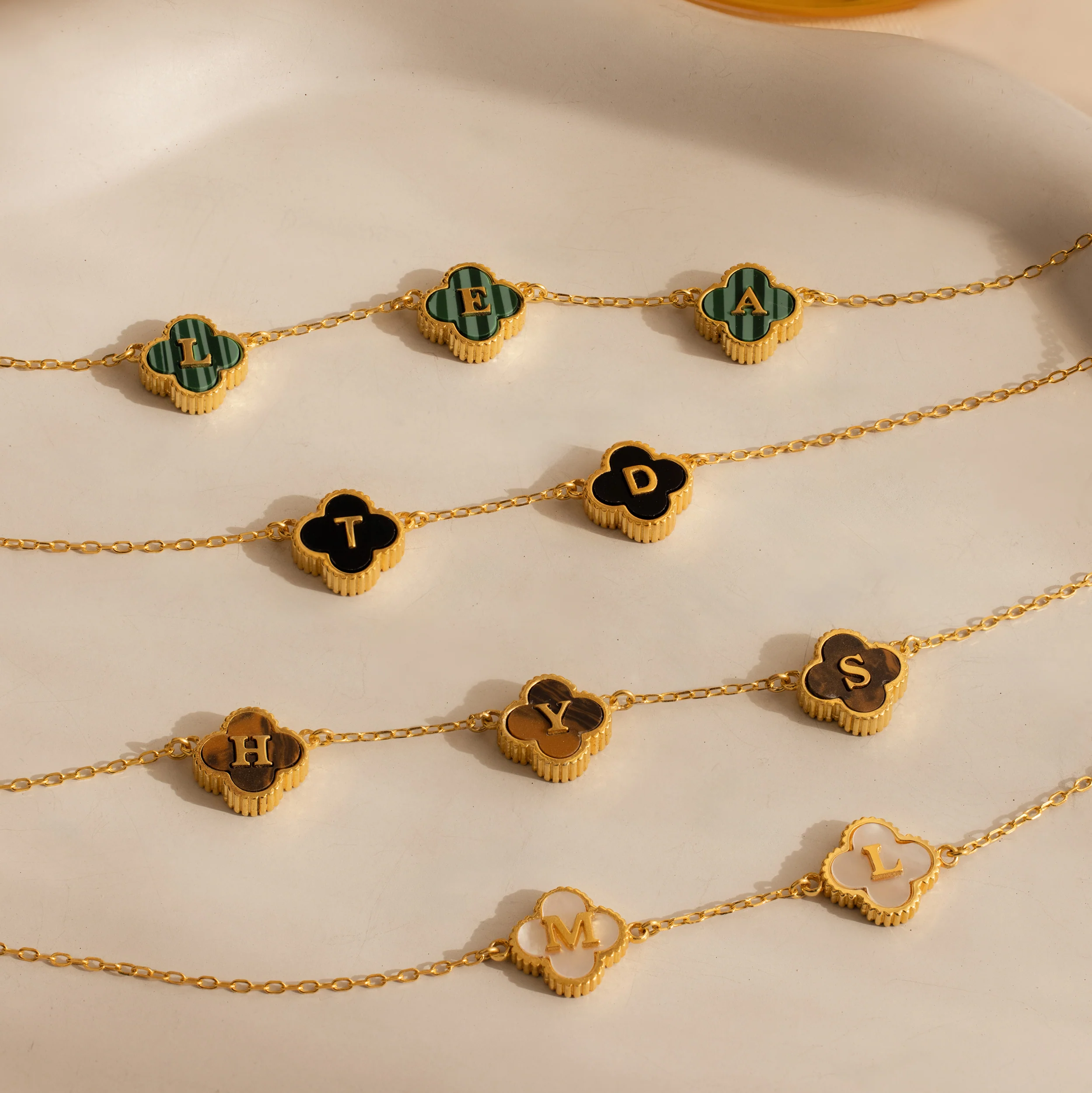 Gemstone Clover Letter Necklace - Image 7