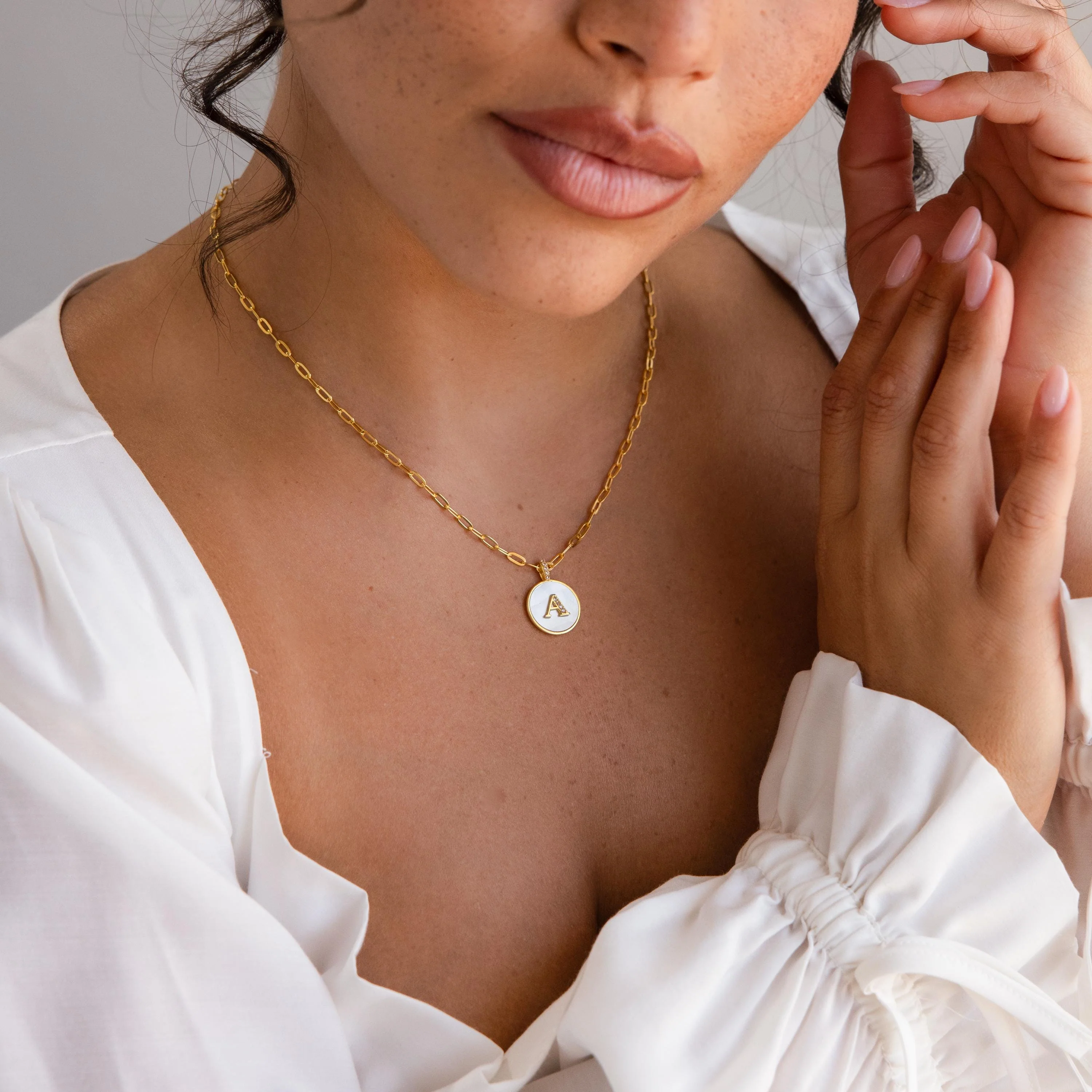 Gemstone Initial Disc Necklace - Image 4