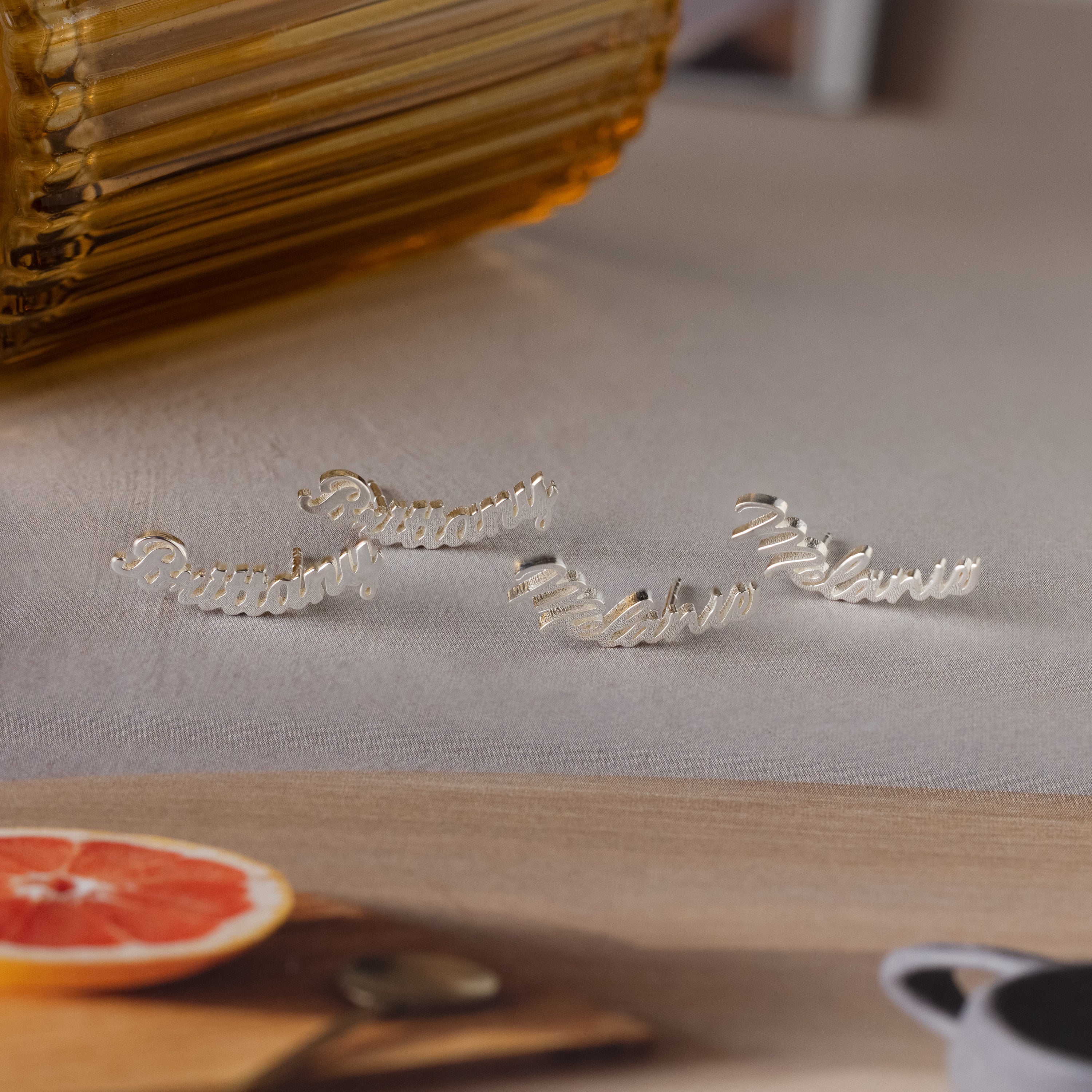London Name Earrings in Silver - Image 5