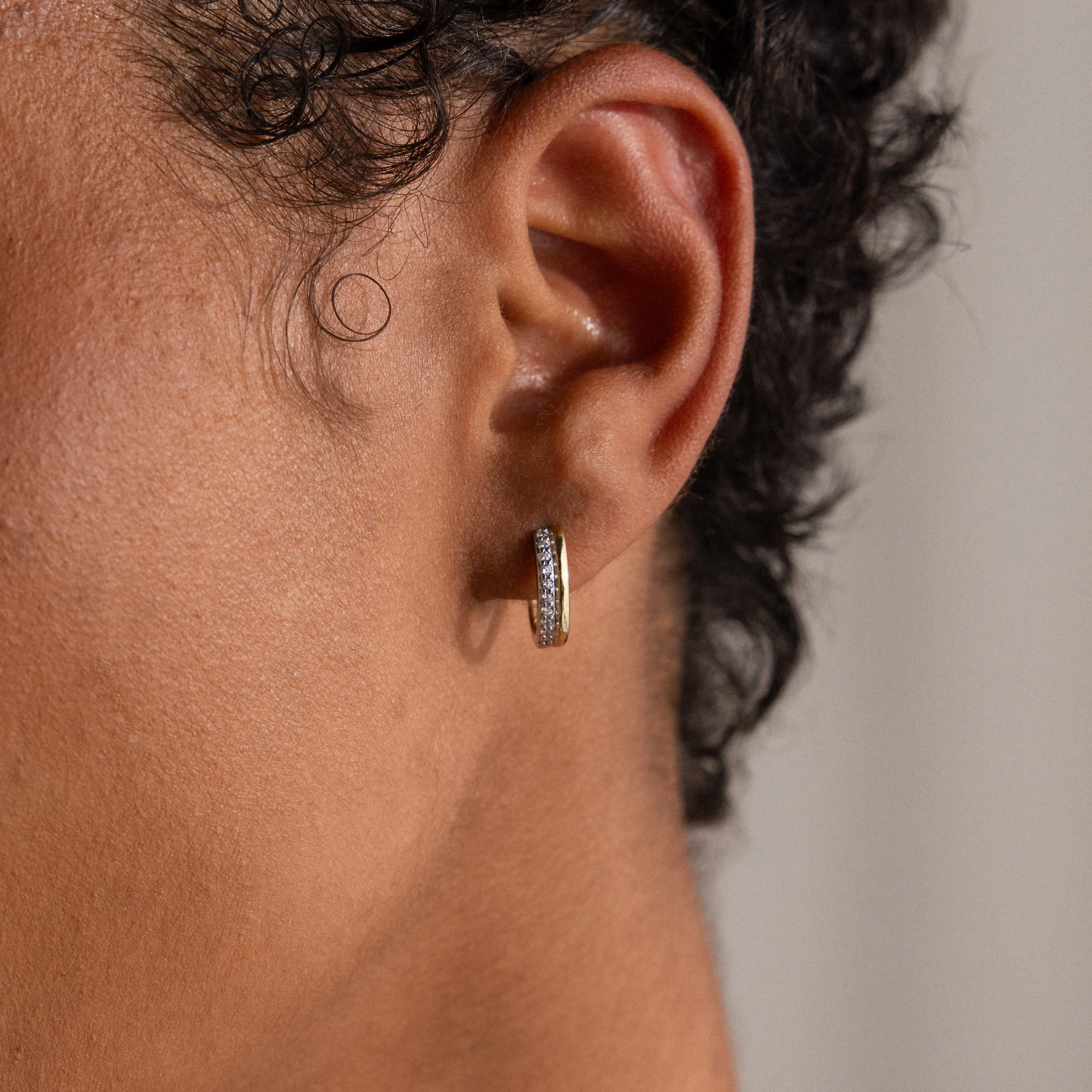 Half Pave Huggies in 18K Gold - Image 2