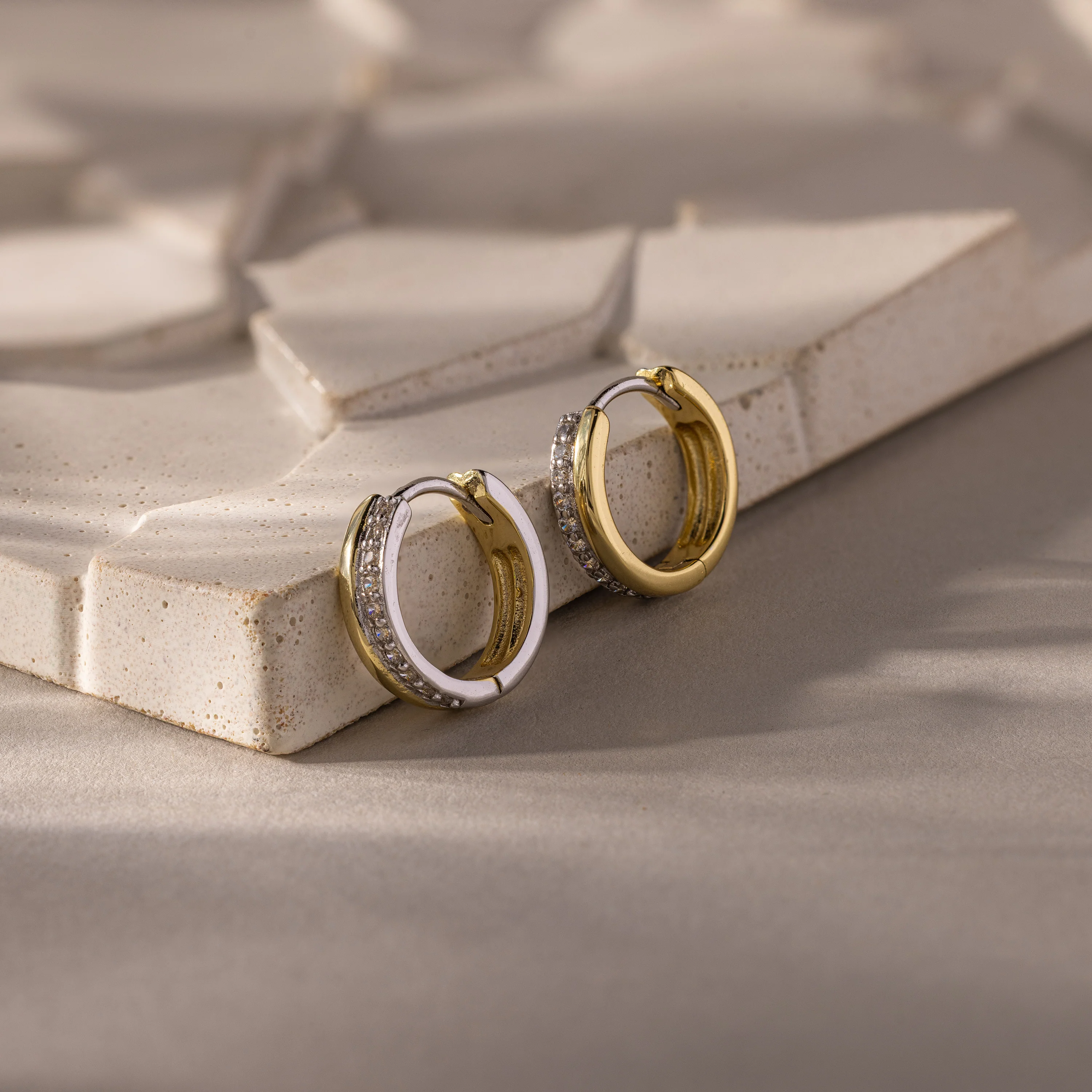 Half Pave Huggies in Mixed Metal - Image 5