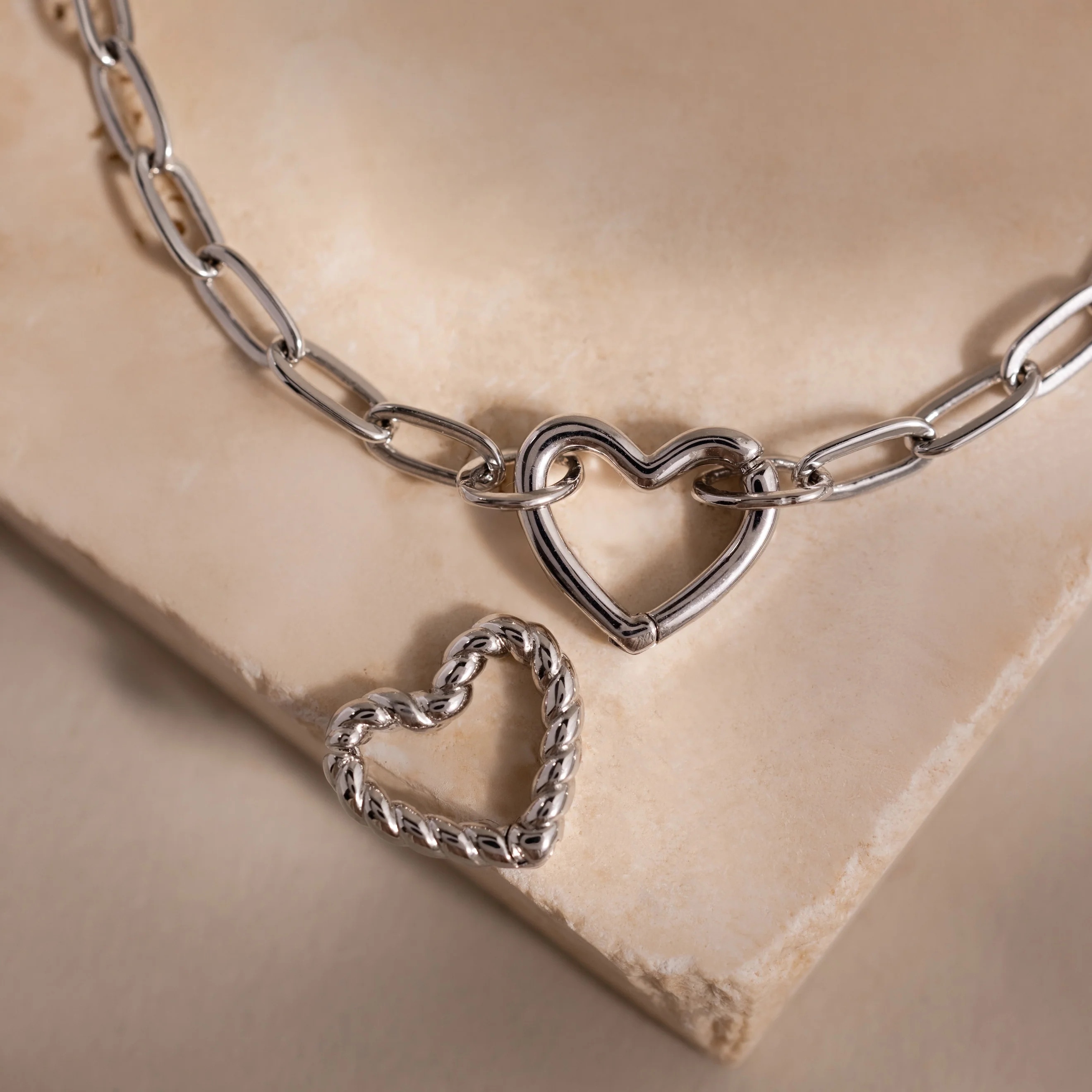 Heart Carabiner Paperclip Bracelet in Silver - Image 3