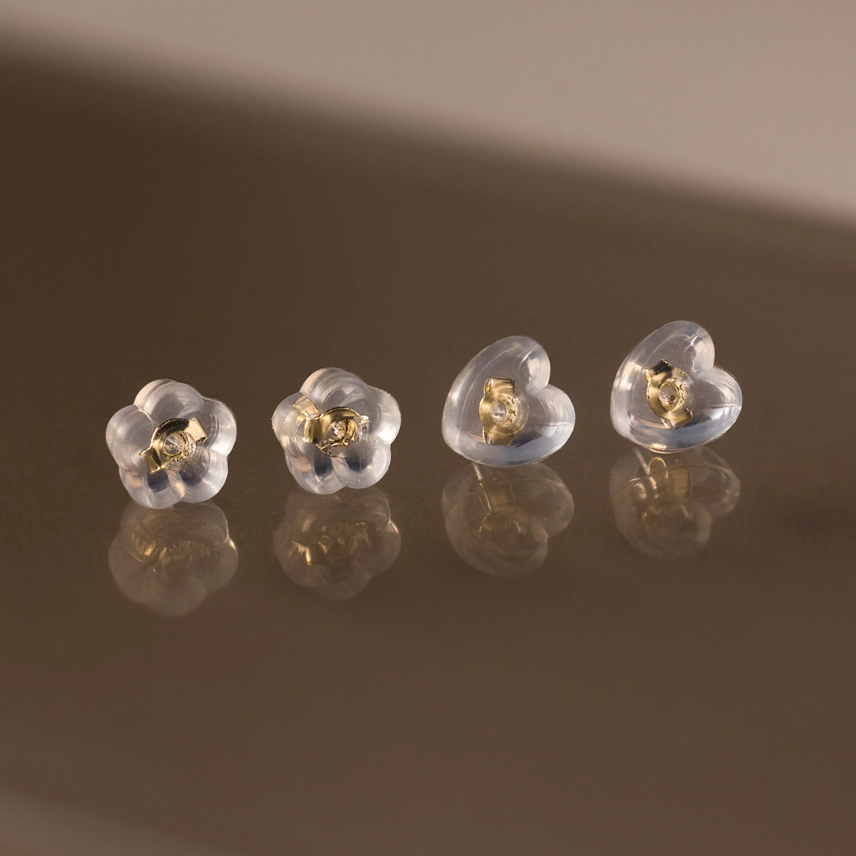 Heart & Flower Earring Backs in 18K Gold
