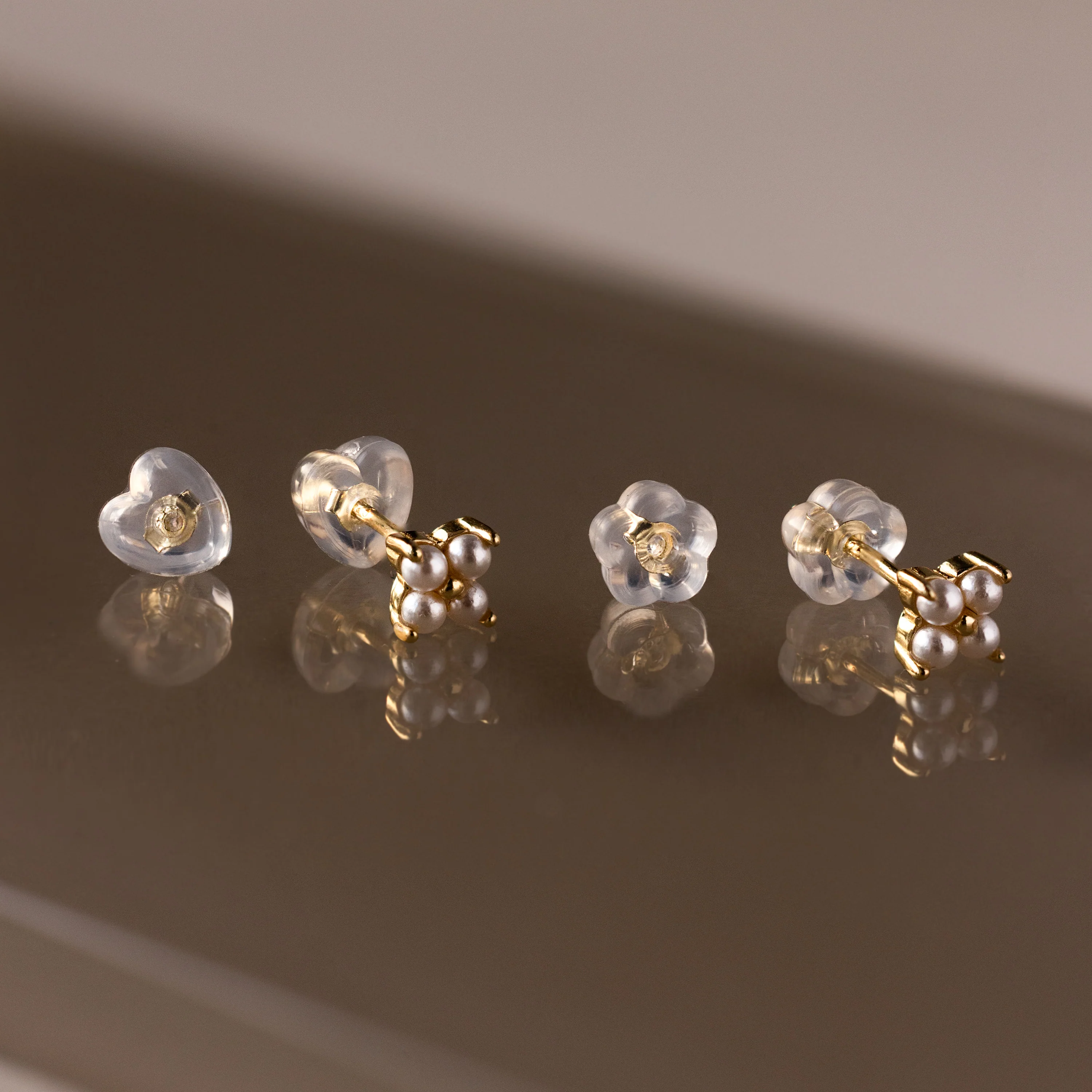 Heart & Flower Earring Backs in 18K Gold - Image 4