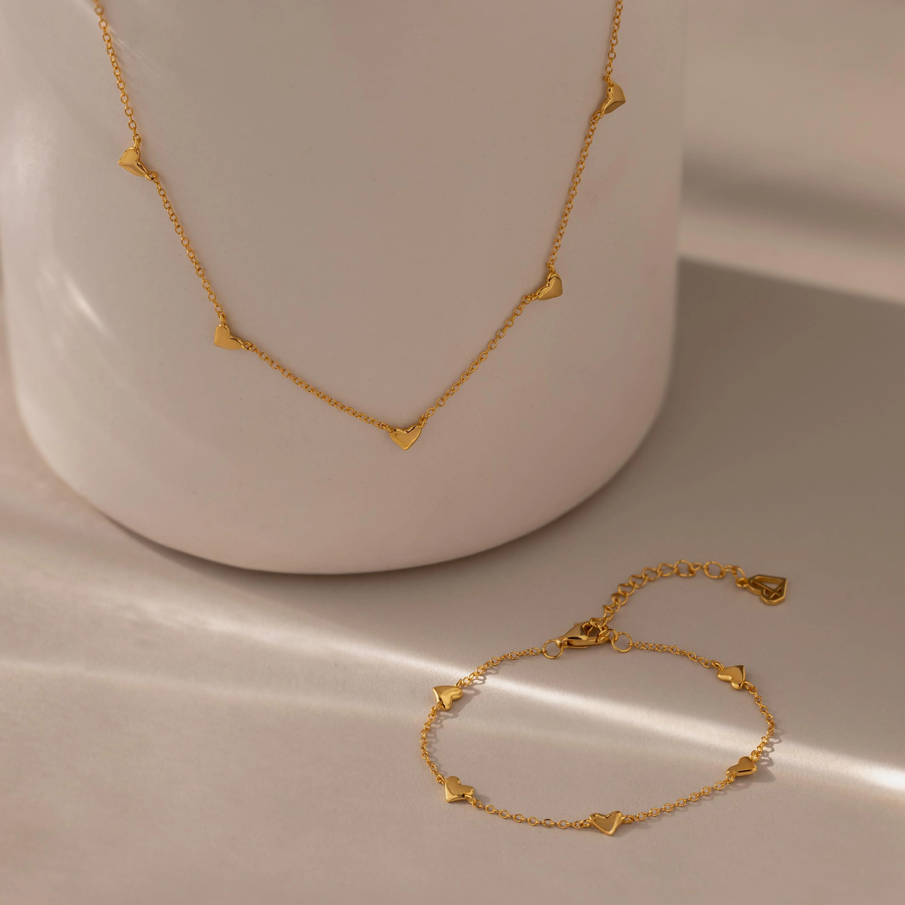 Heart Station Necklace & Bracelet Set in 18K Gold - Image 4