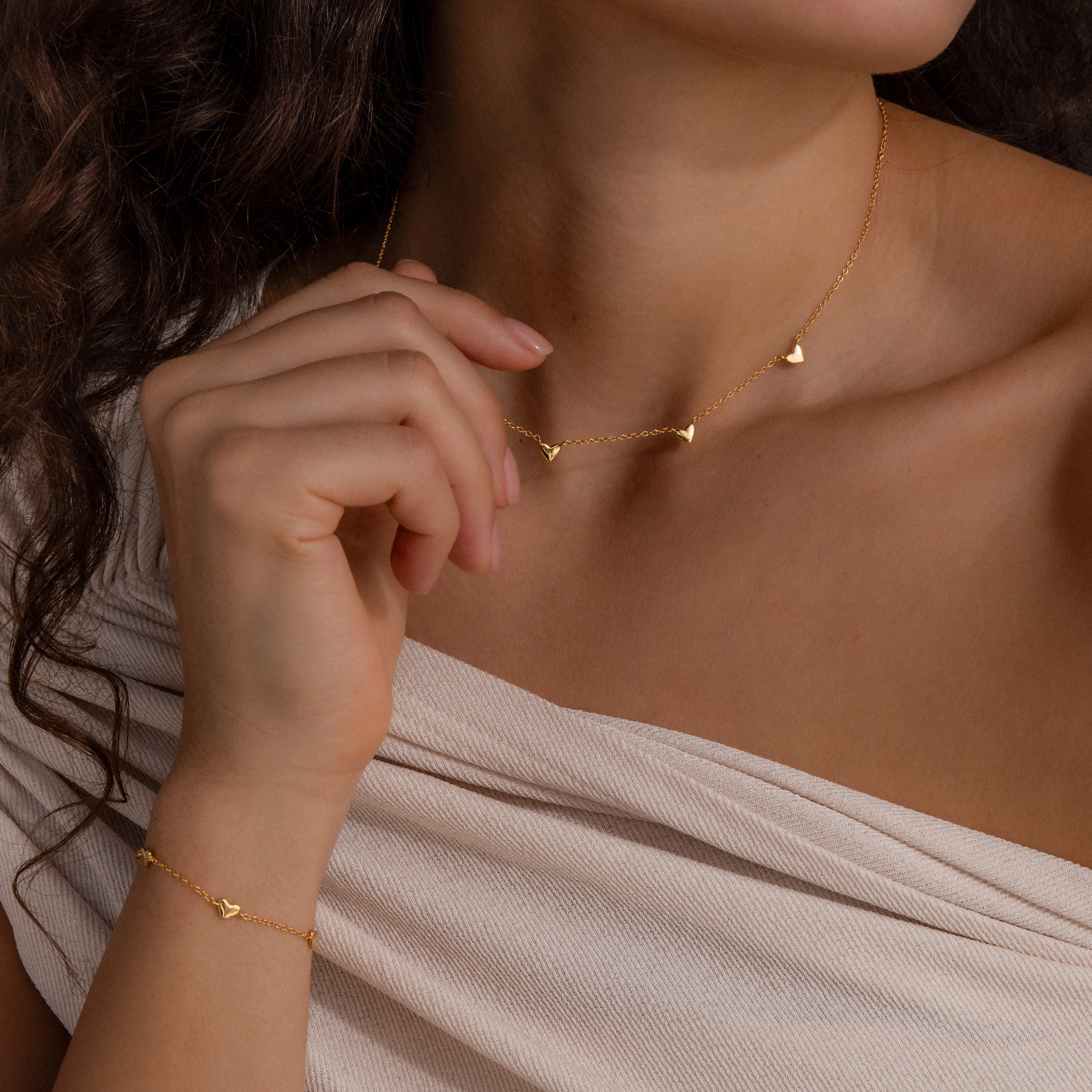 Heart Station Necklace & Bracelet Set in 18K Gold - Image 6