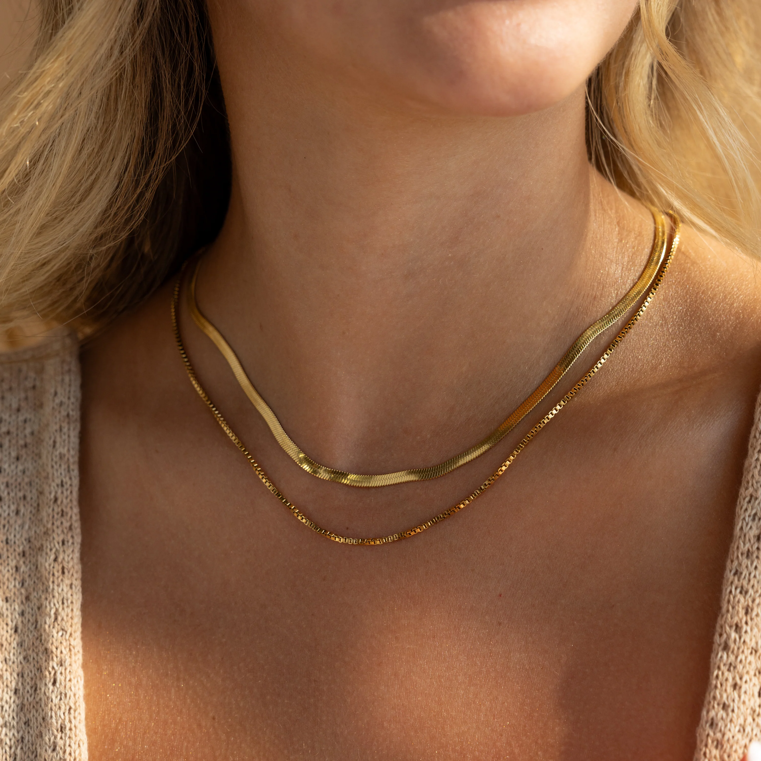 Herringbone Duo Chain Necklace - Image 3