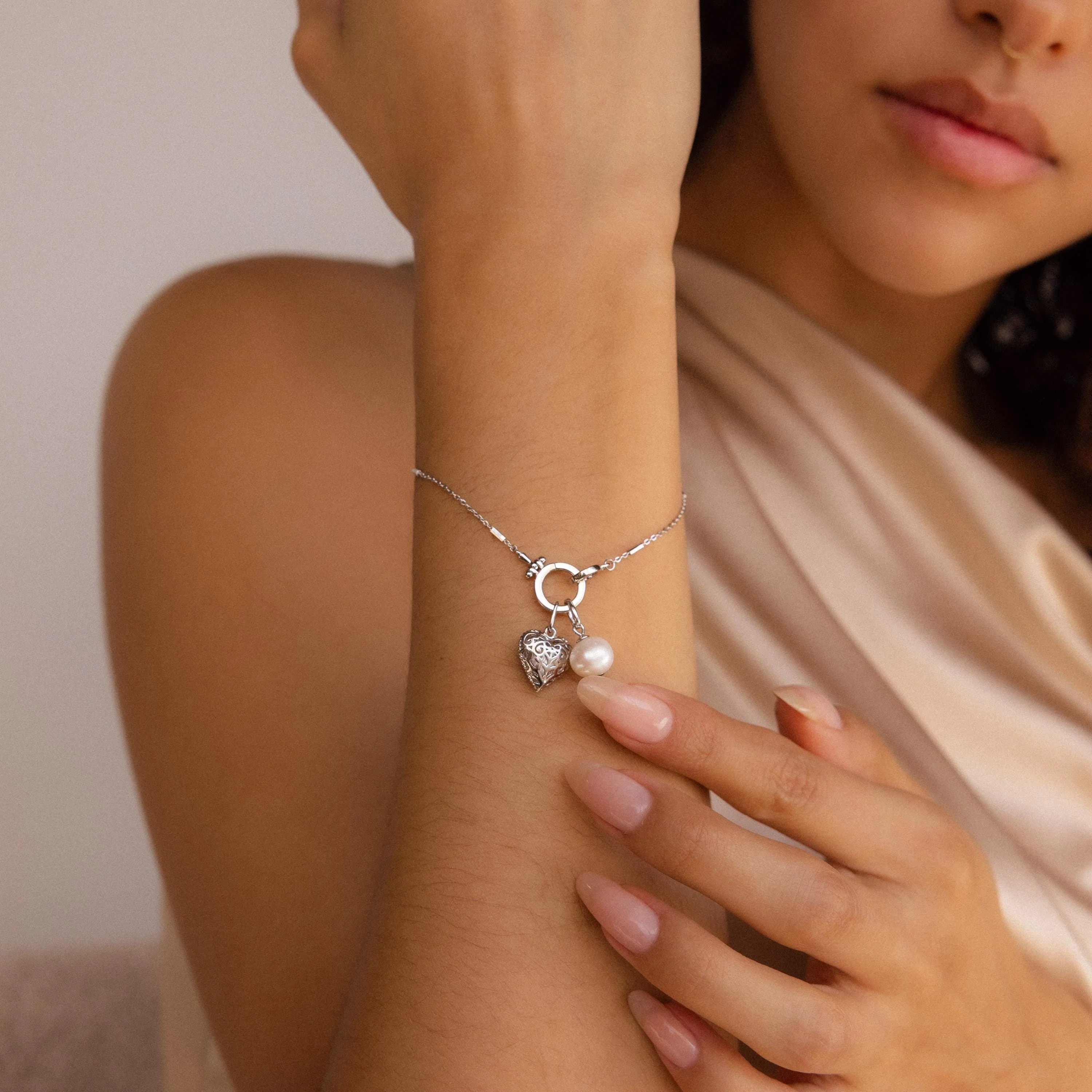 Hinged Circle Charm Bracelet in Silver - Image 3