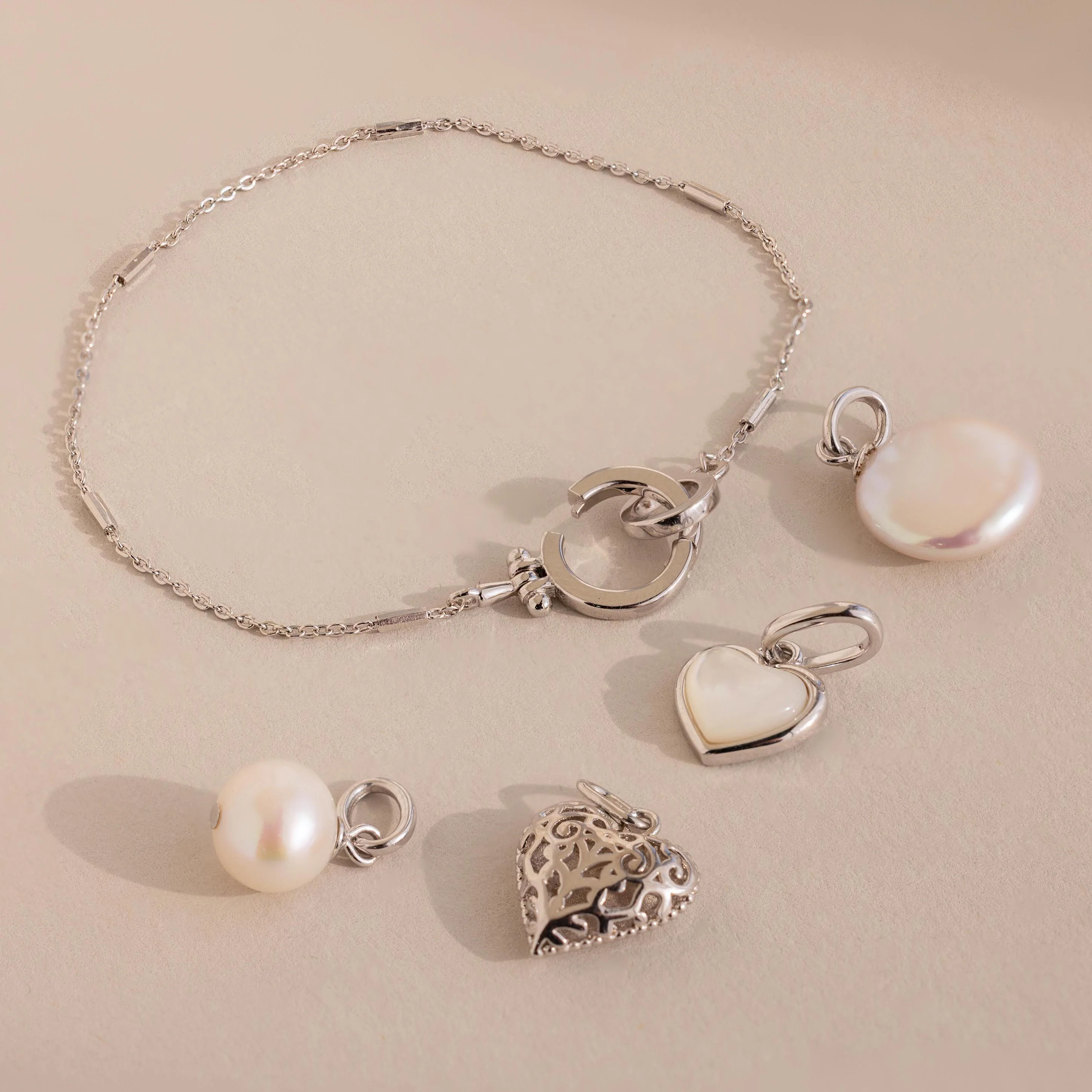 Hinged Circle Charm Bracelet in Silver - Image 5