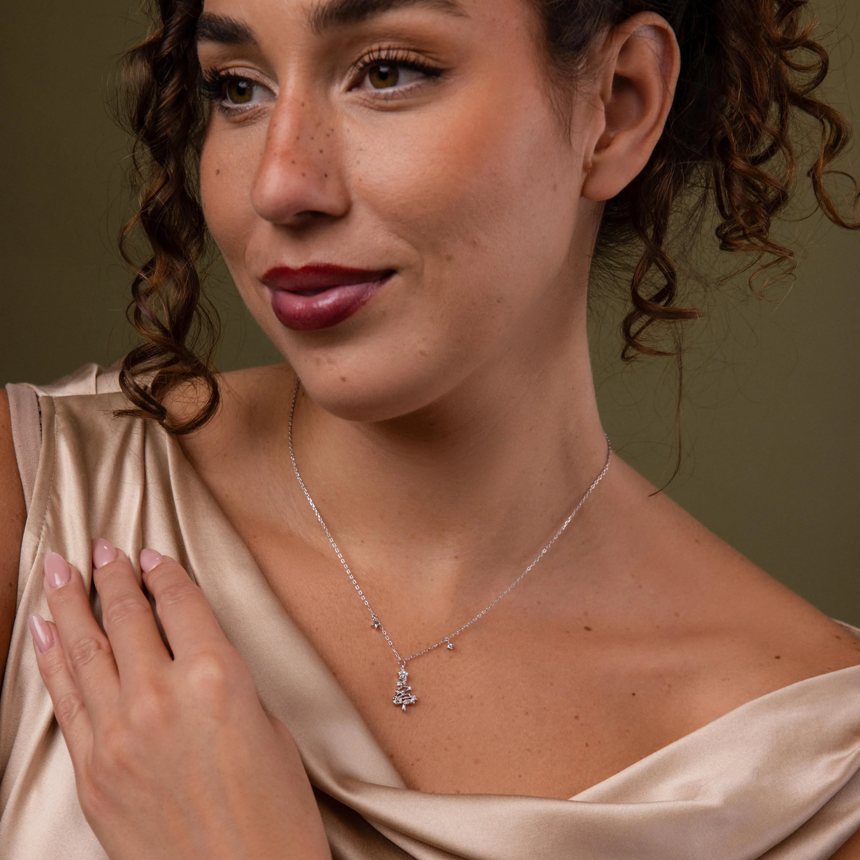 Holiday Diamond Tree Necklace in Silver - Image 4