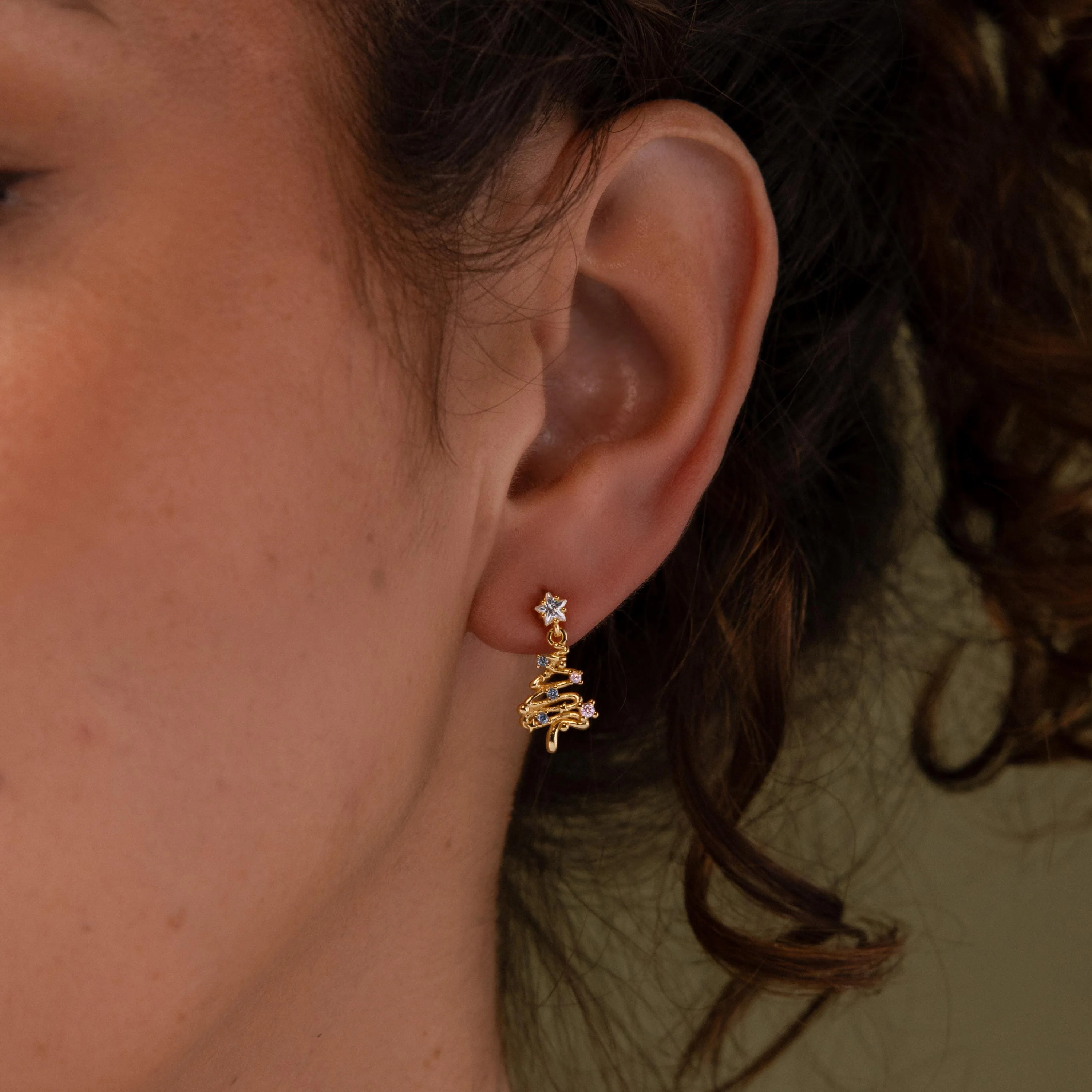 Holiday Diamond Tree Studs in 18K Gold - Image 2