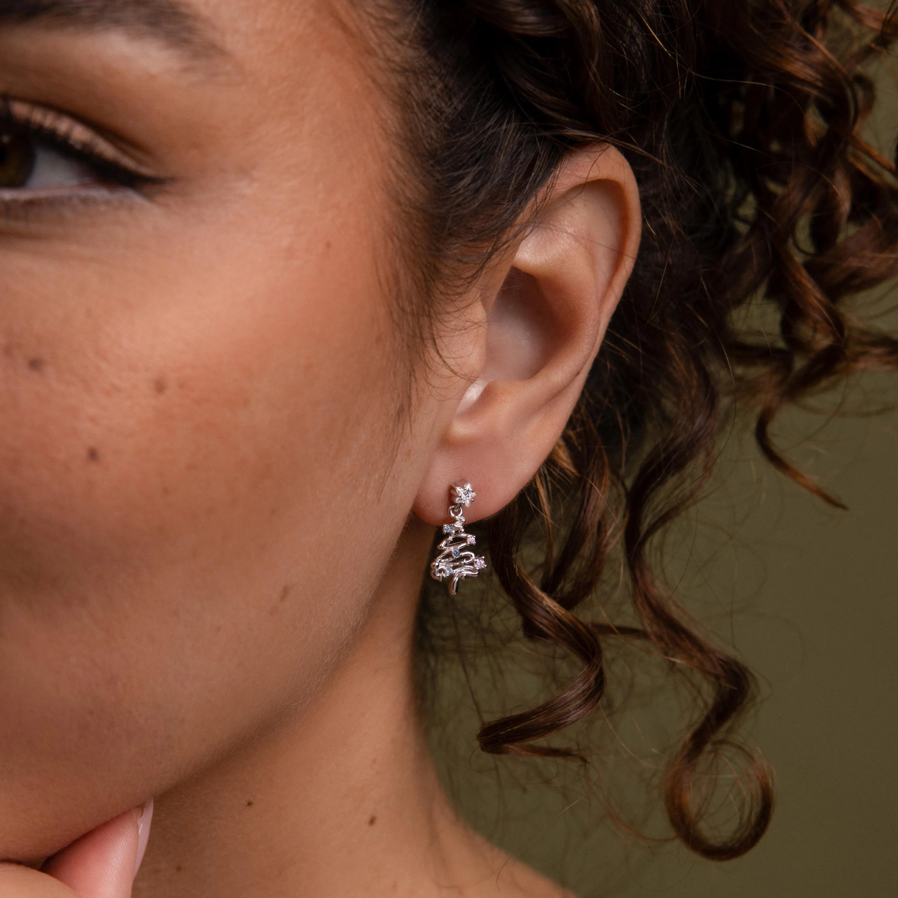 Holiday Diamond Tree Studs in Silver - Image 2