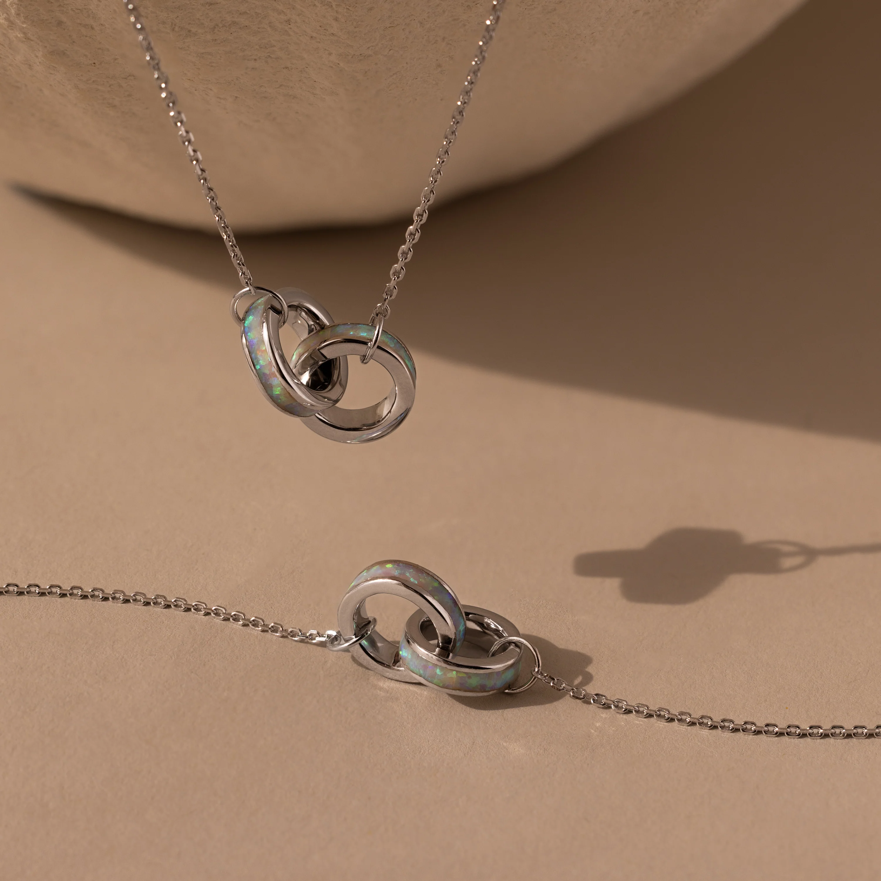 Interlocking Opal Inlay Necklace and Bracelet Set in Silver - Image 7