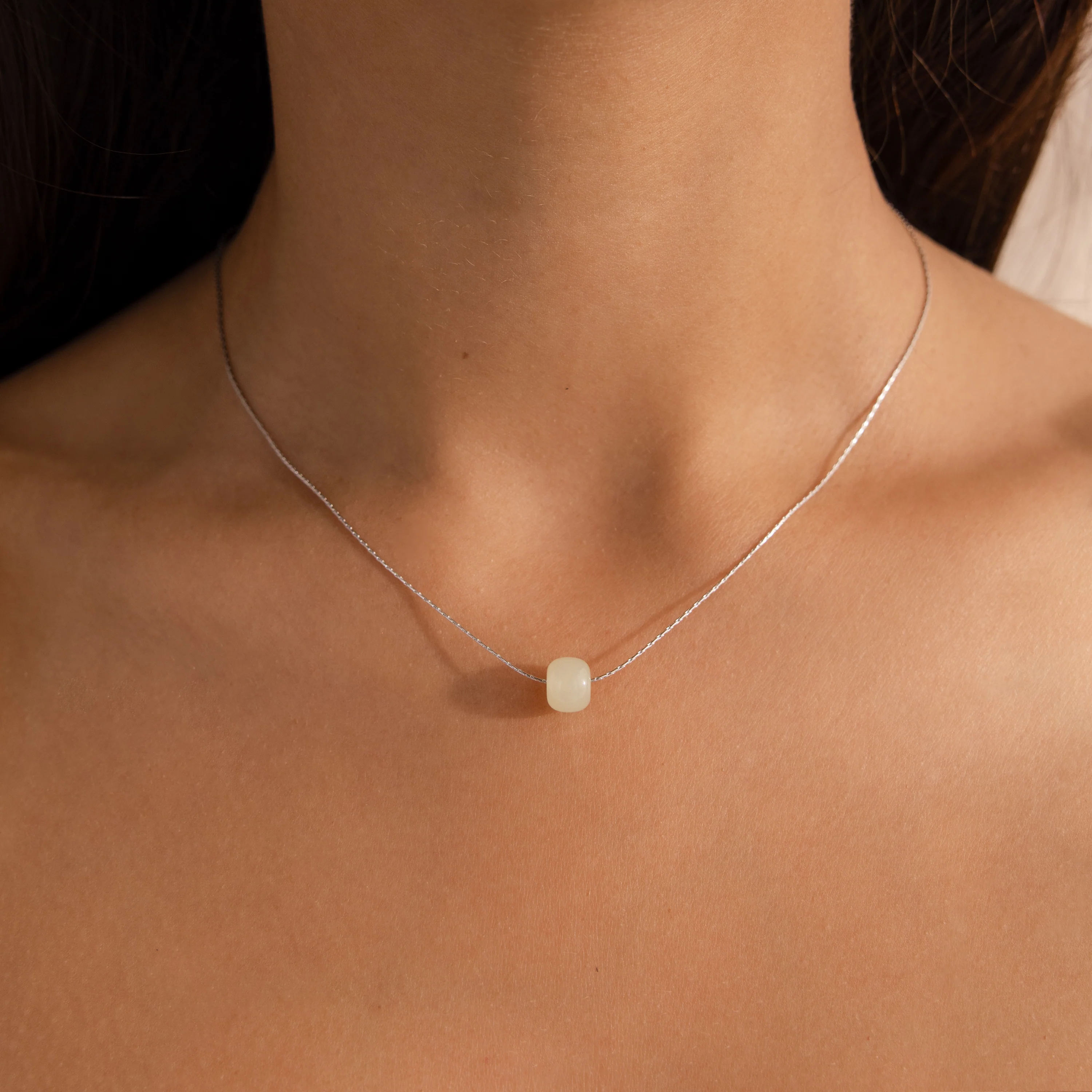 Jade Bead Necklace in Silver - Image 2
