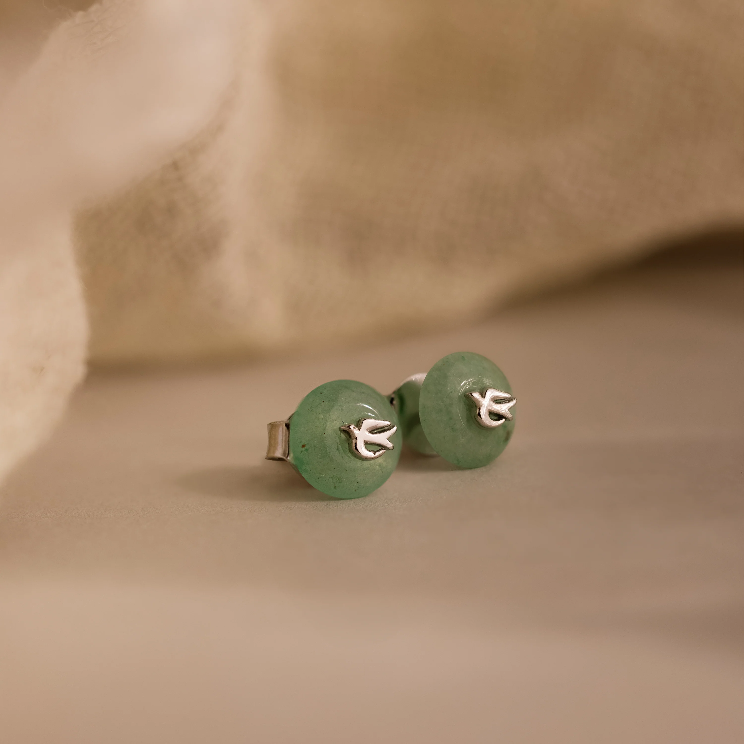 Jade Bird Studs in Silver