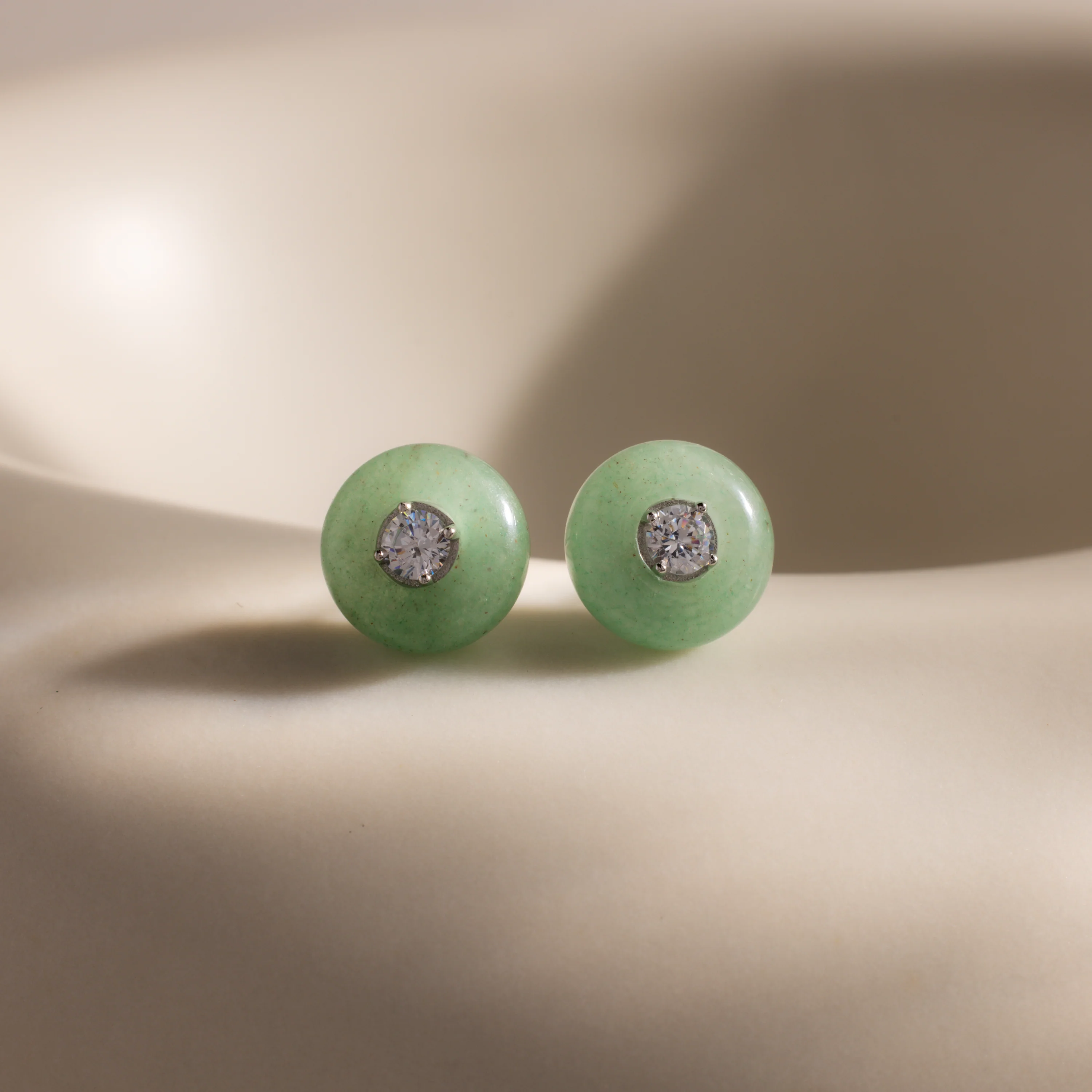 Jade Diamond Studs in Silver
