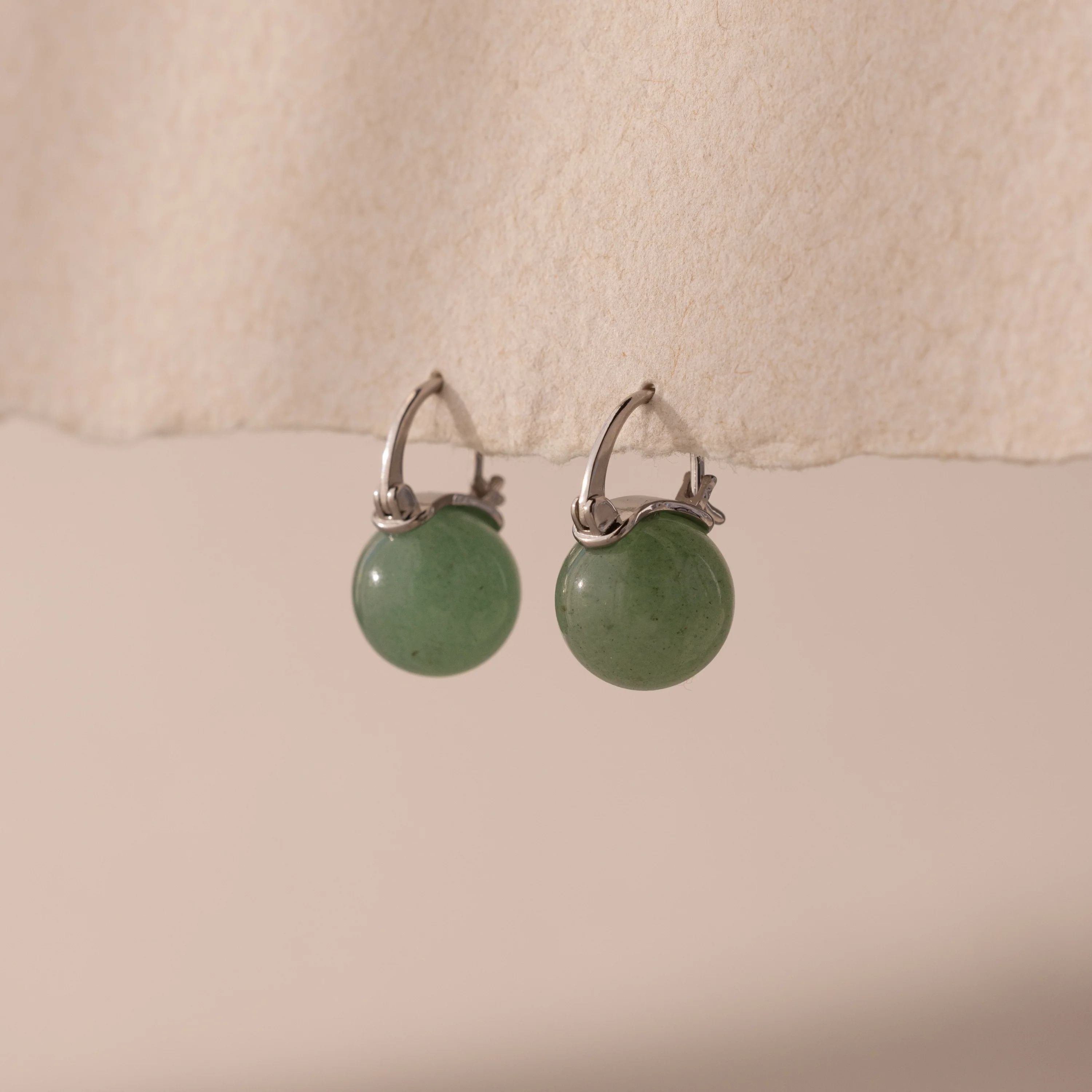Jade Dome Drop Earrings in Silver
