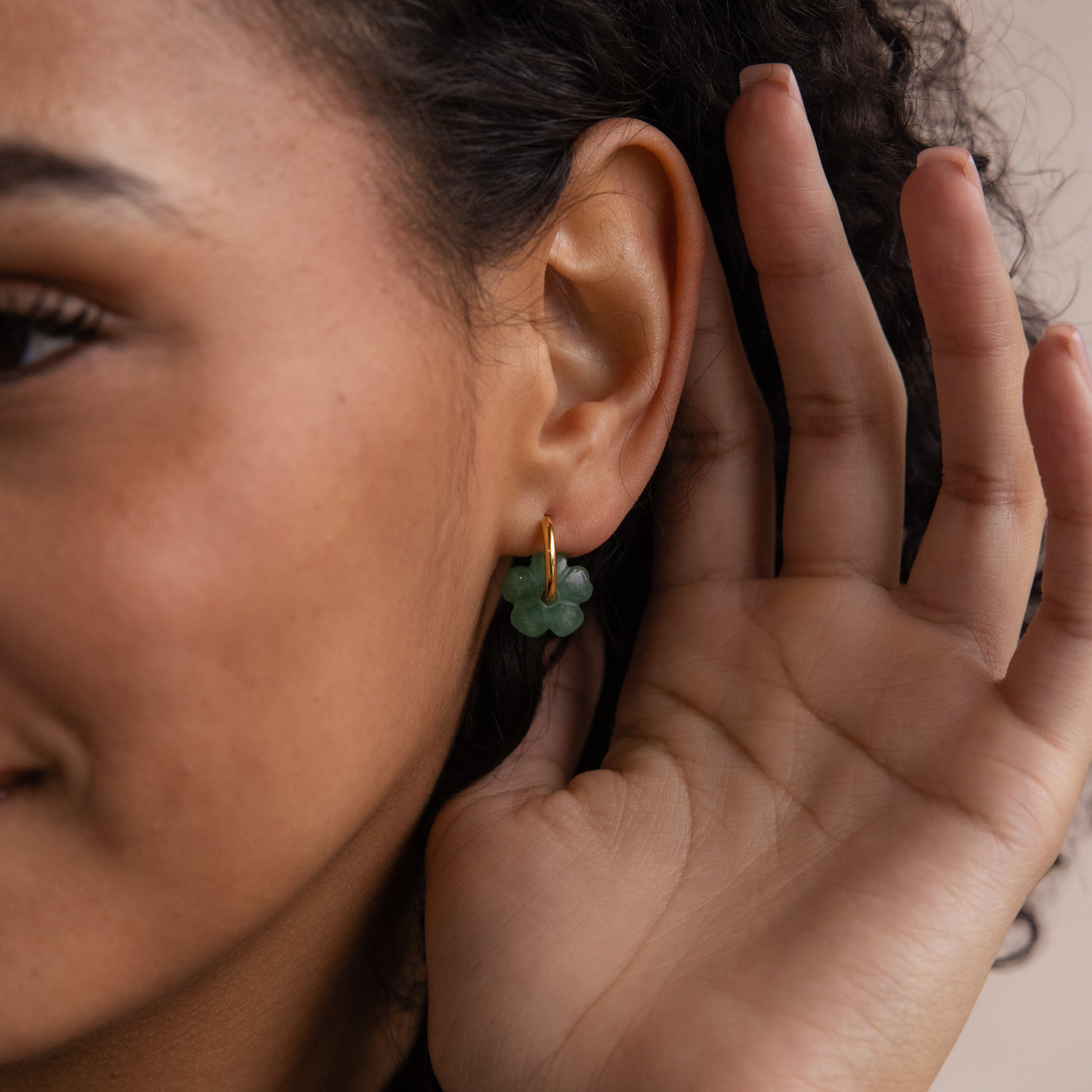 Jade Flower Hoops - Image 4