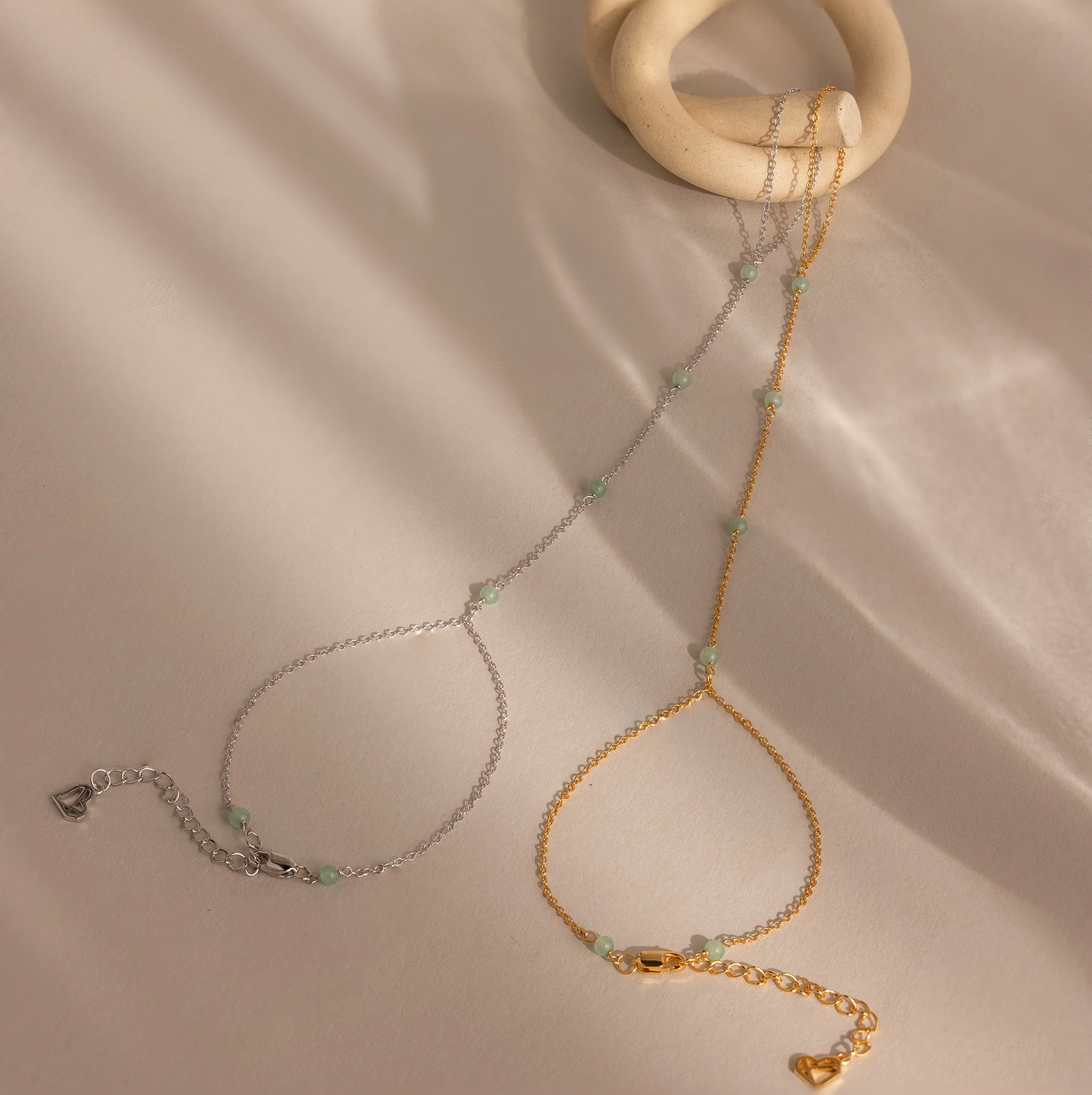 Jade Hand Chain Bracelet in Silver - Image 6