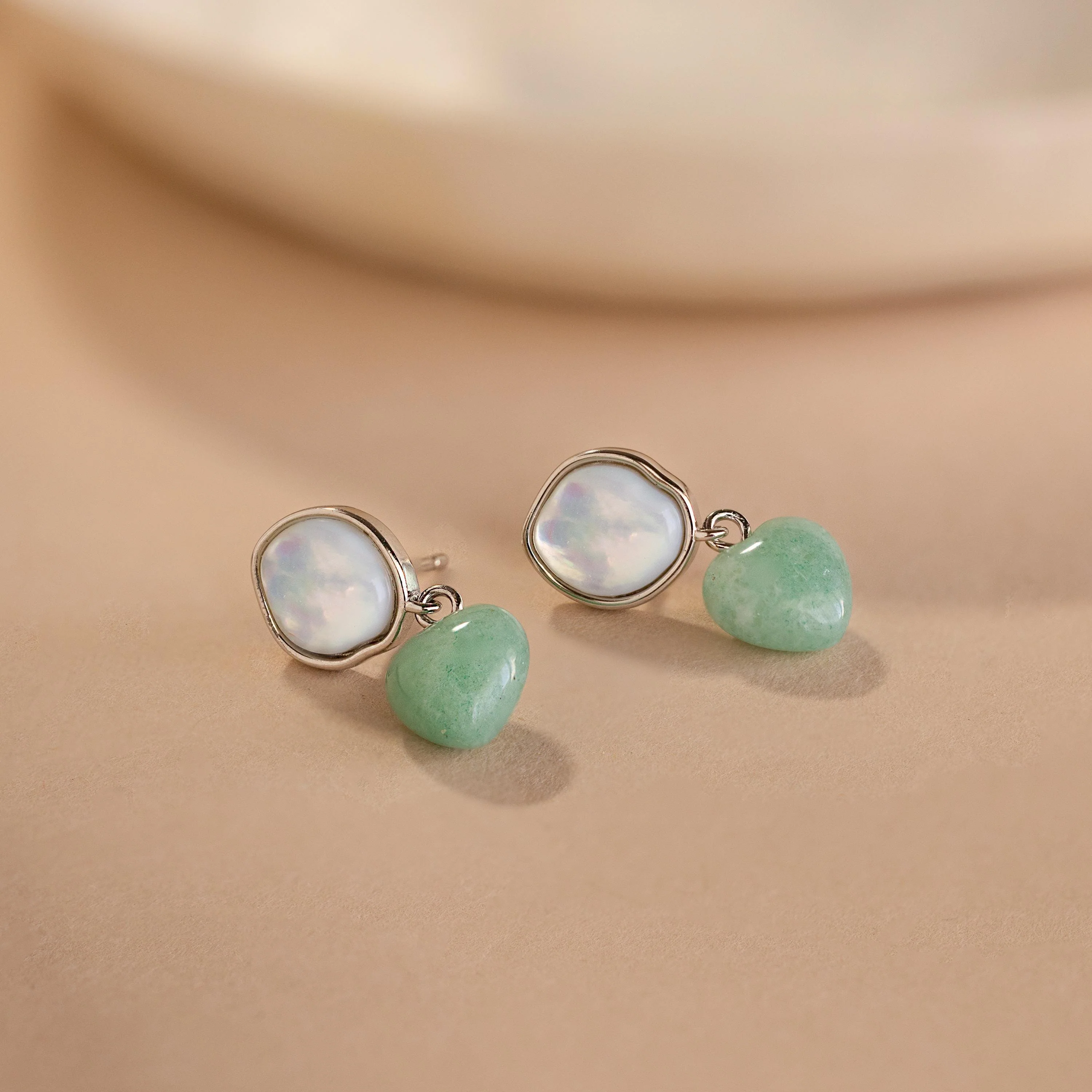 Jade Heart Drop Earrings - Image 3