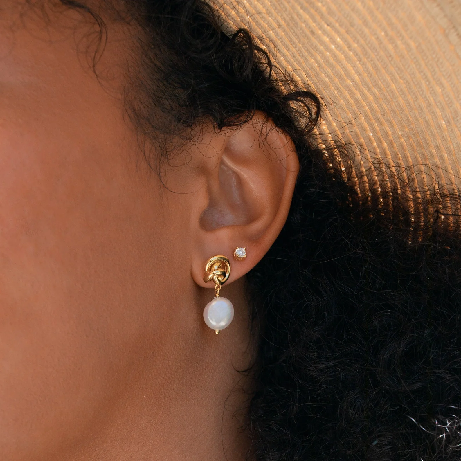 Knot Pearl Drop Earrings in 18K Gold - Image 4