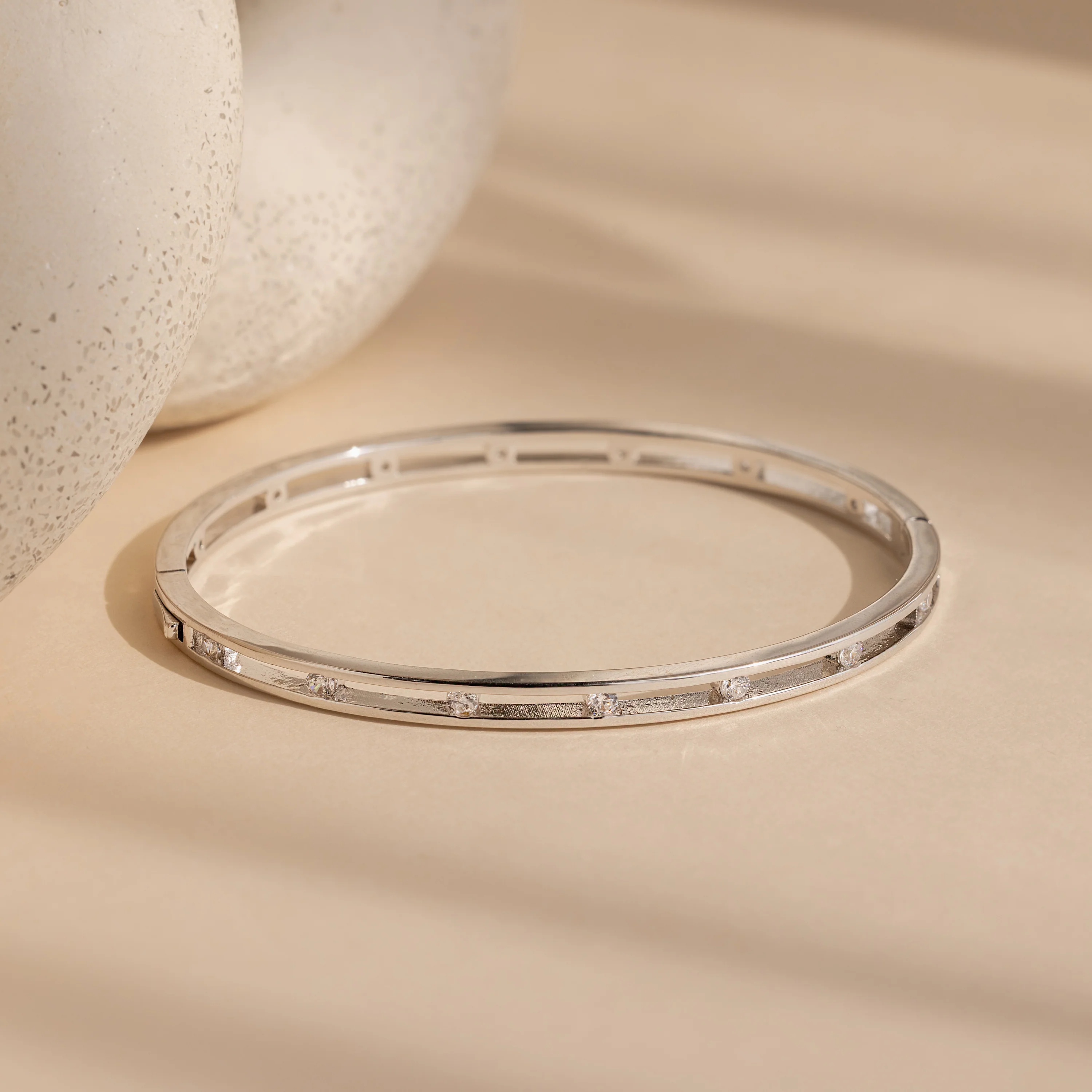 Lace Diamond Bangle in Silver - Image 2