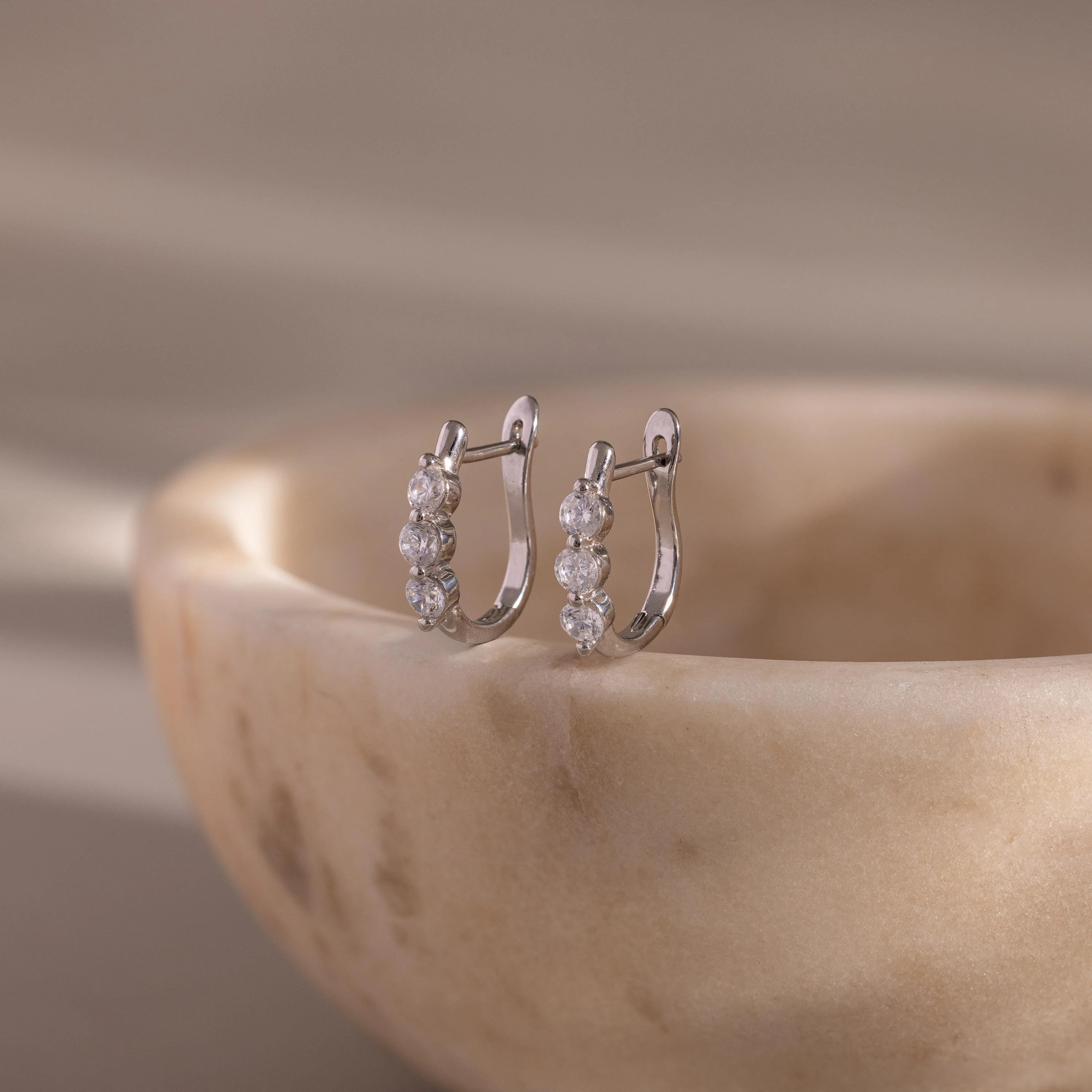 Lace Diamond Hoops in Silver