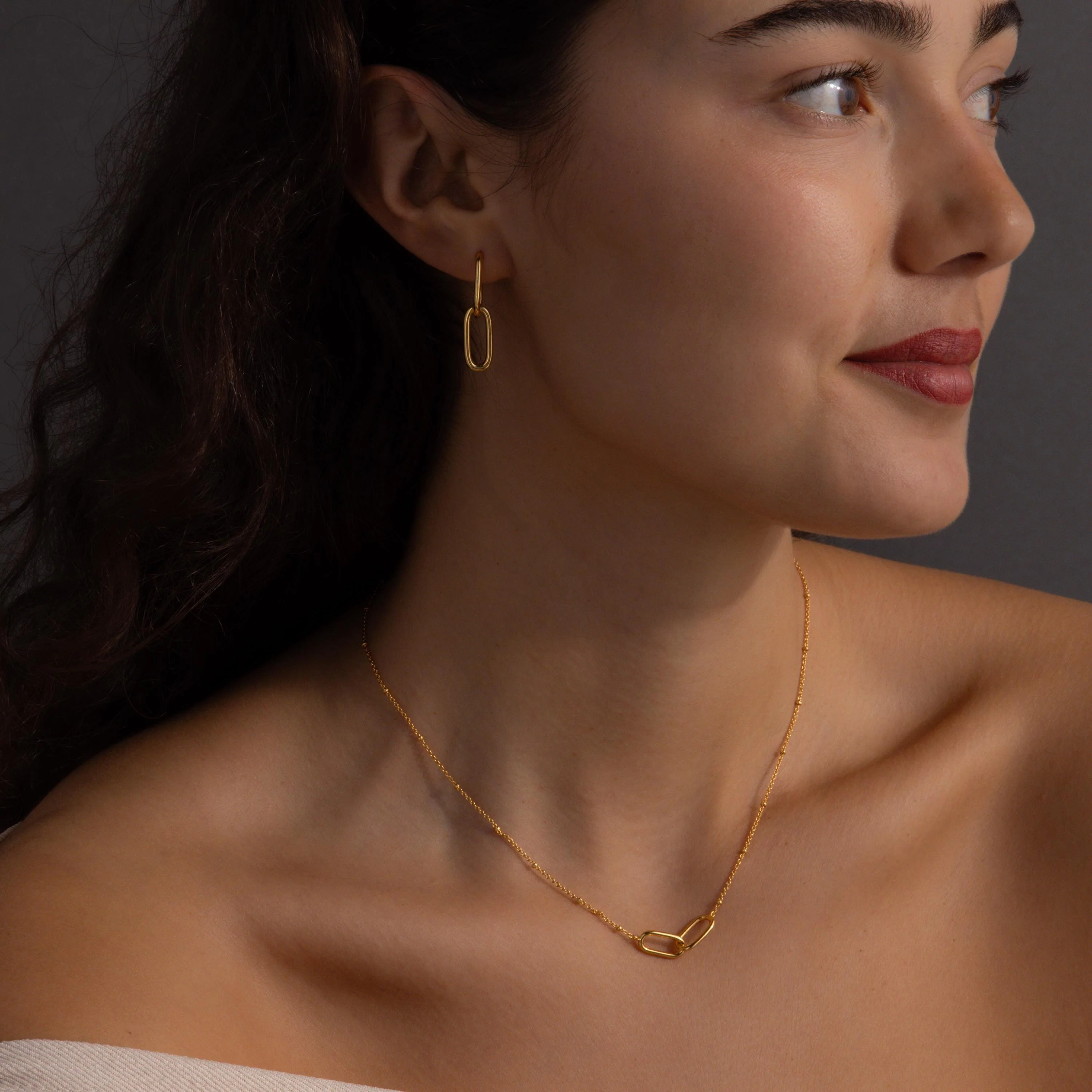 Linked Charm Necklace and Earrings Set - Image 2