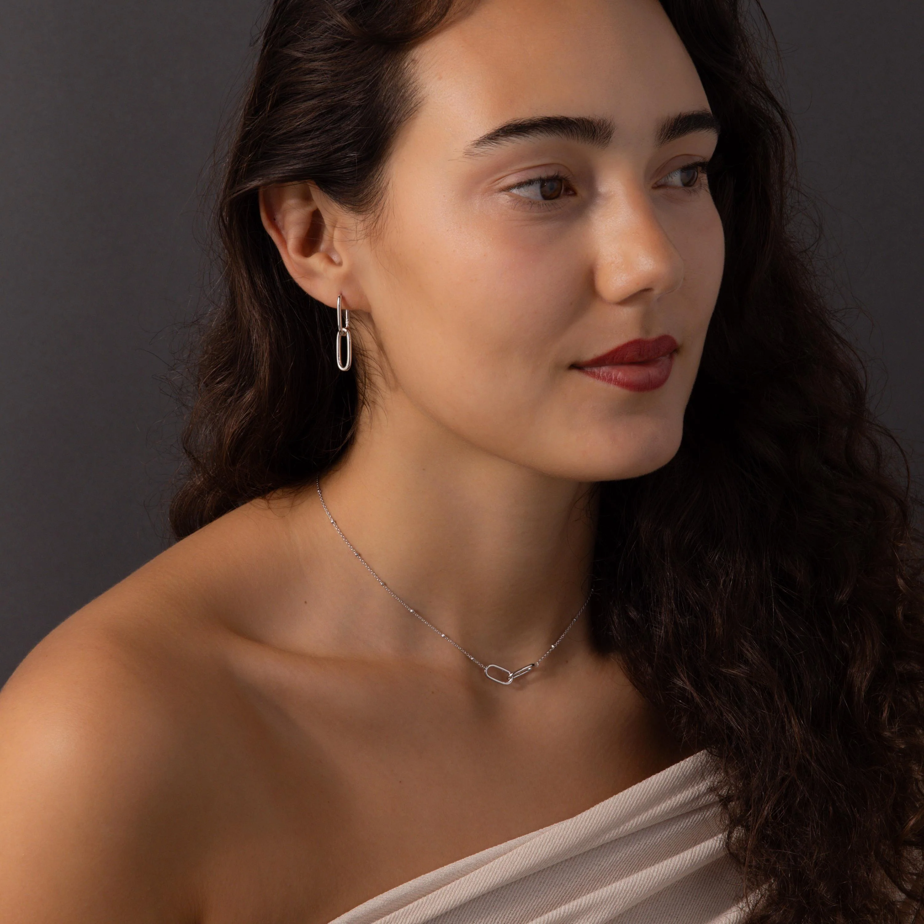 Linked Charm Necklace and Earrings Set in Silver - Image 4