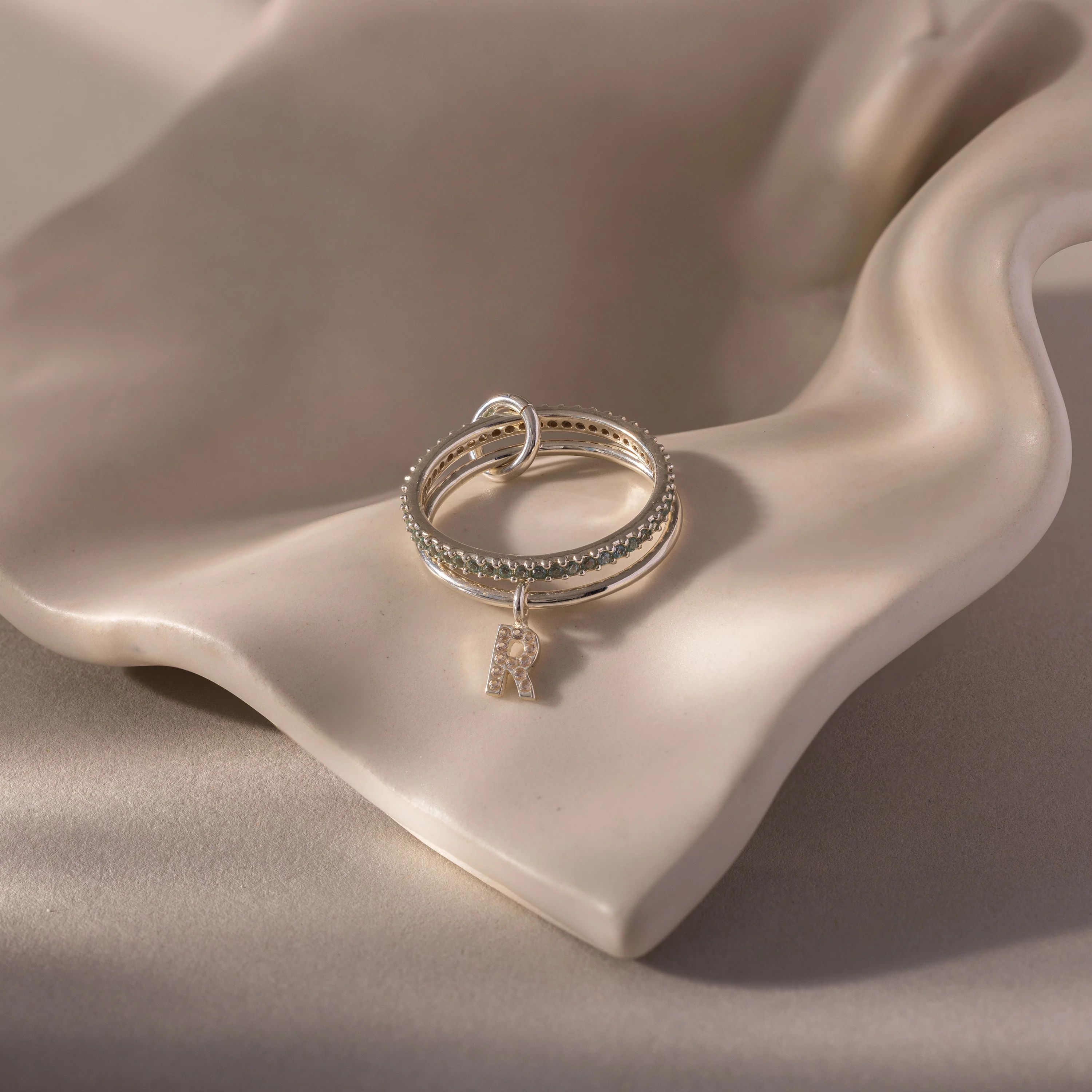 Linked Initial Aquamarine Ring Set - Image 5