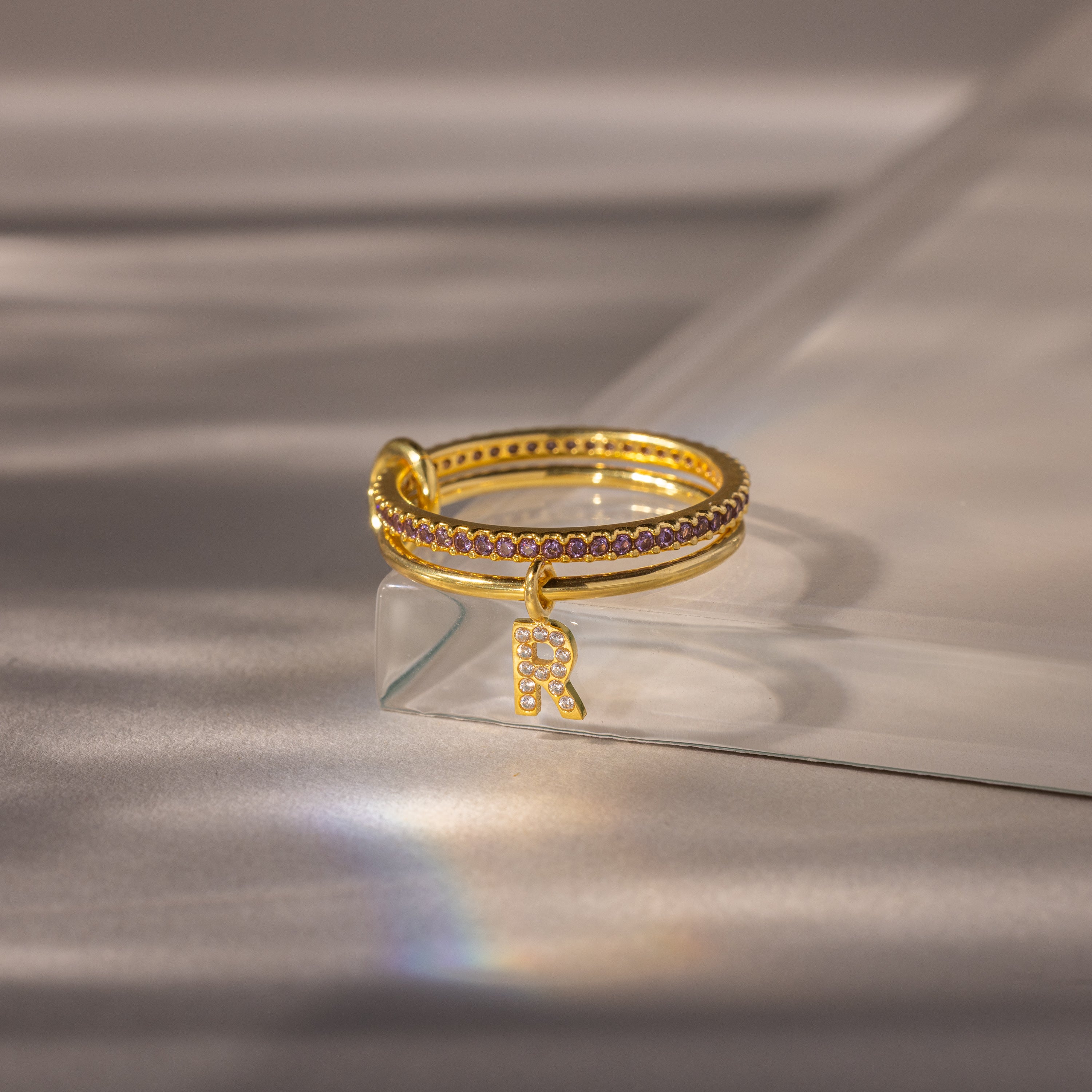Linked Initial Alexandrite Ring Set