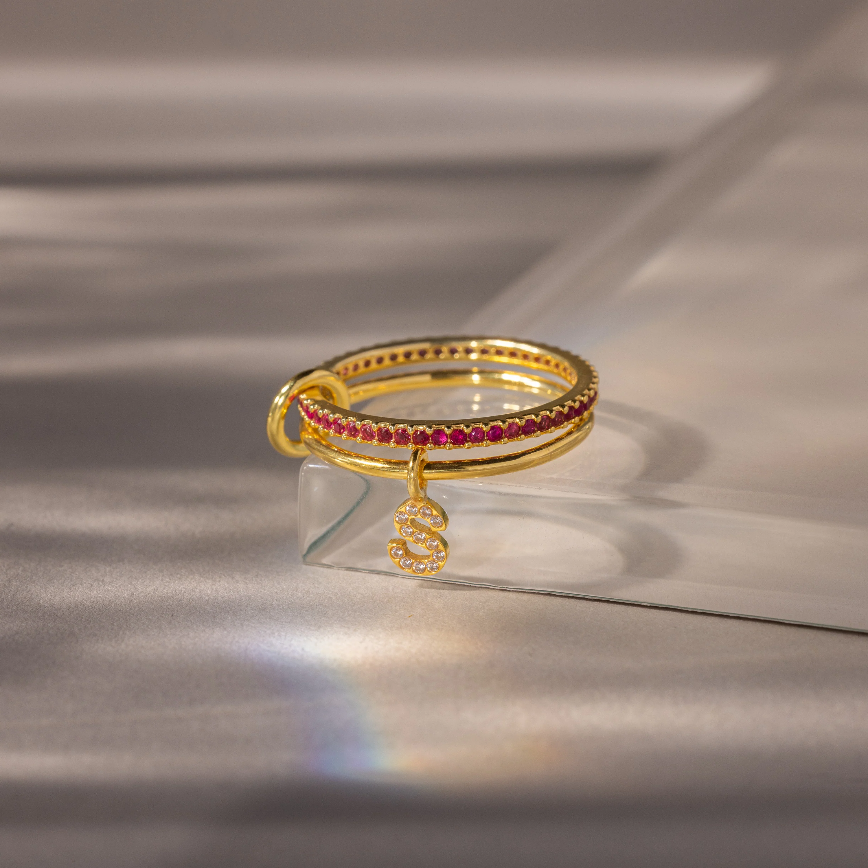 Linked Initial Birthstone Ring Set - Image 18
