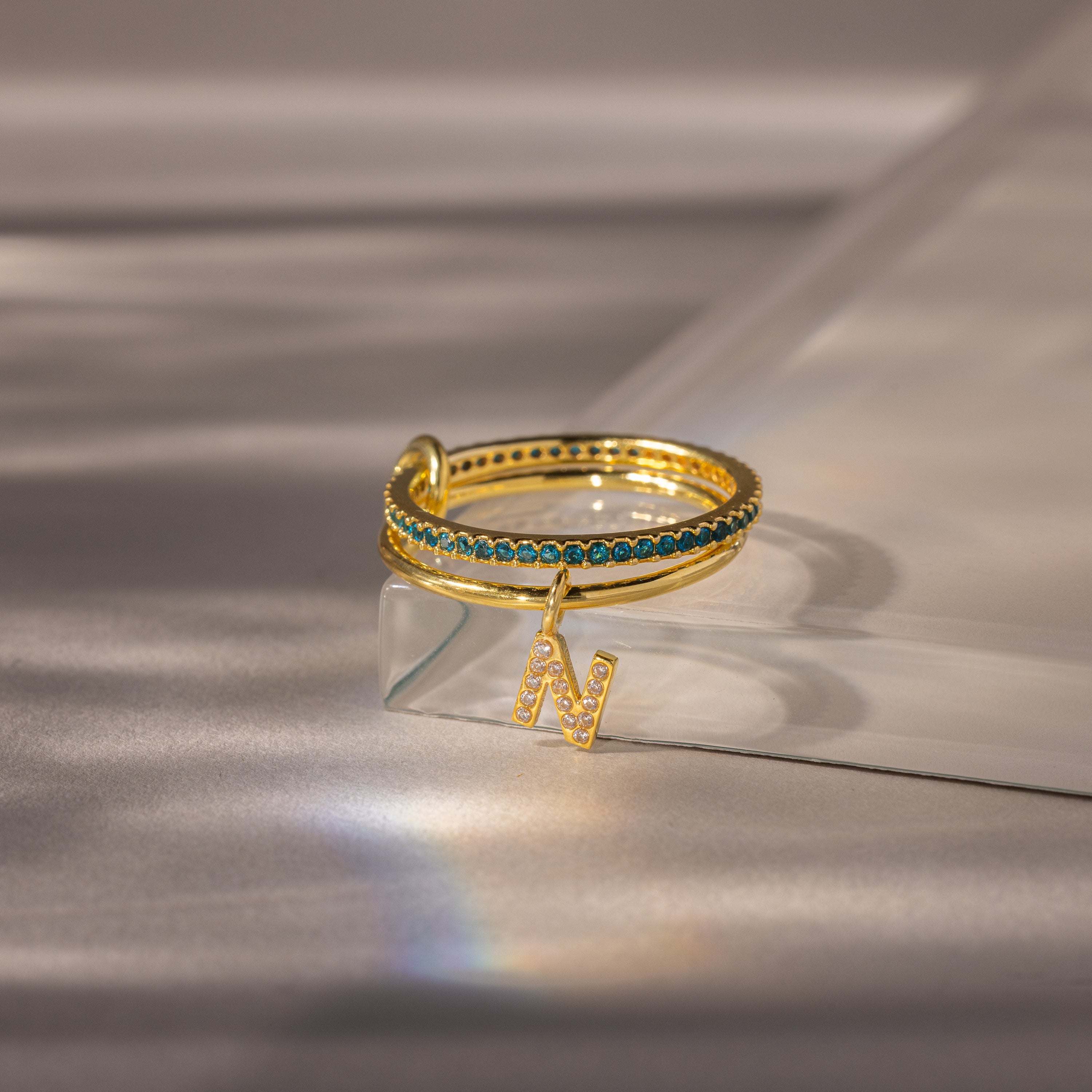 Linked Initial Birthstone Ring Set - Image 5