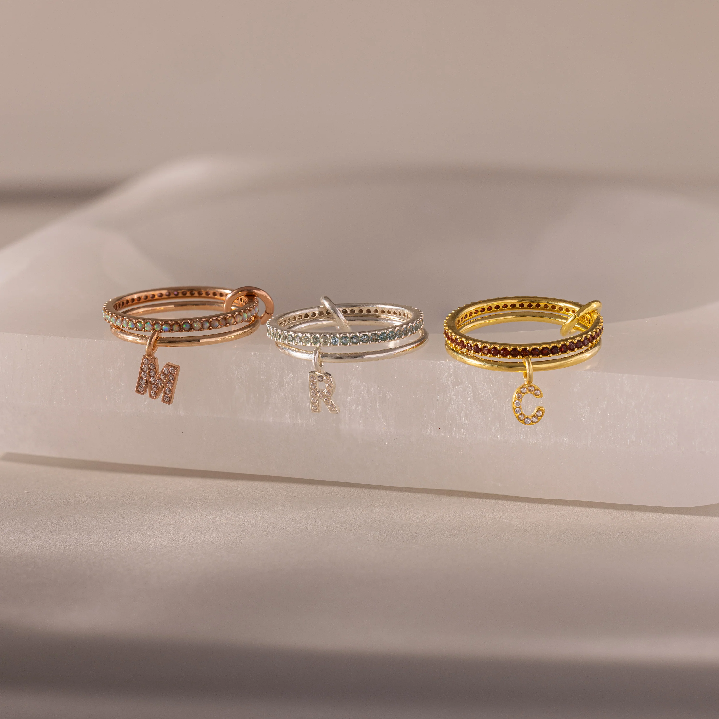 Linked Initial Alexandrite Ring Set - Image 7