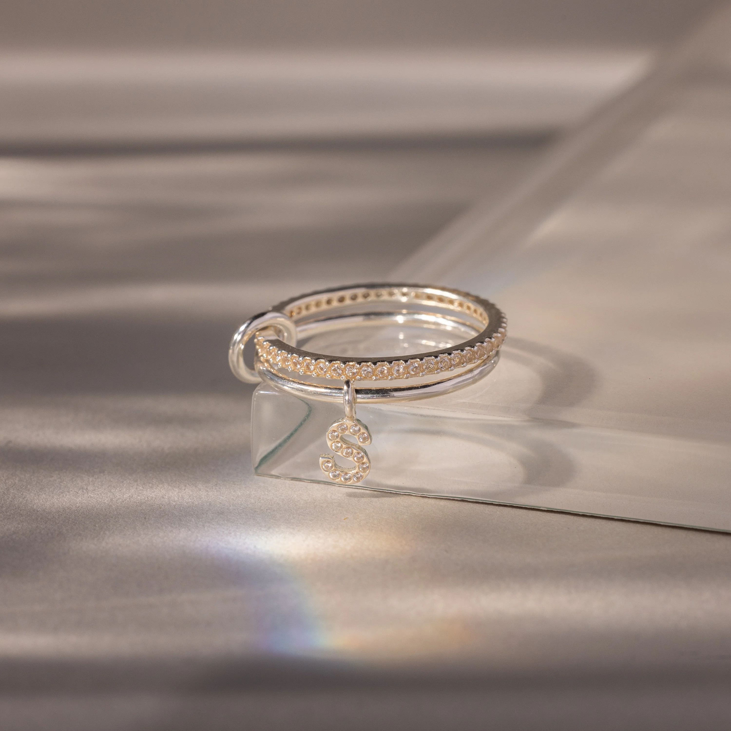 Linked Initial Aquamarine Ring Set - Image 3