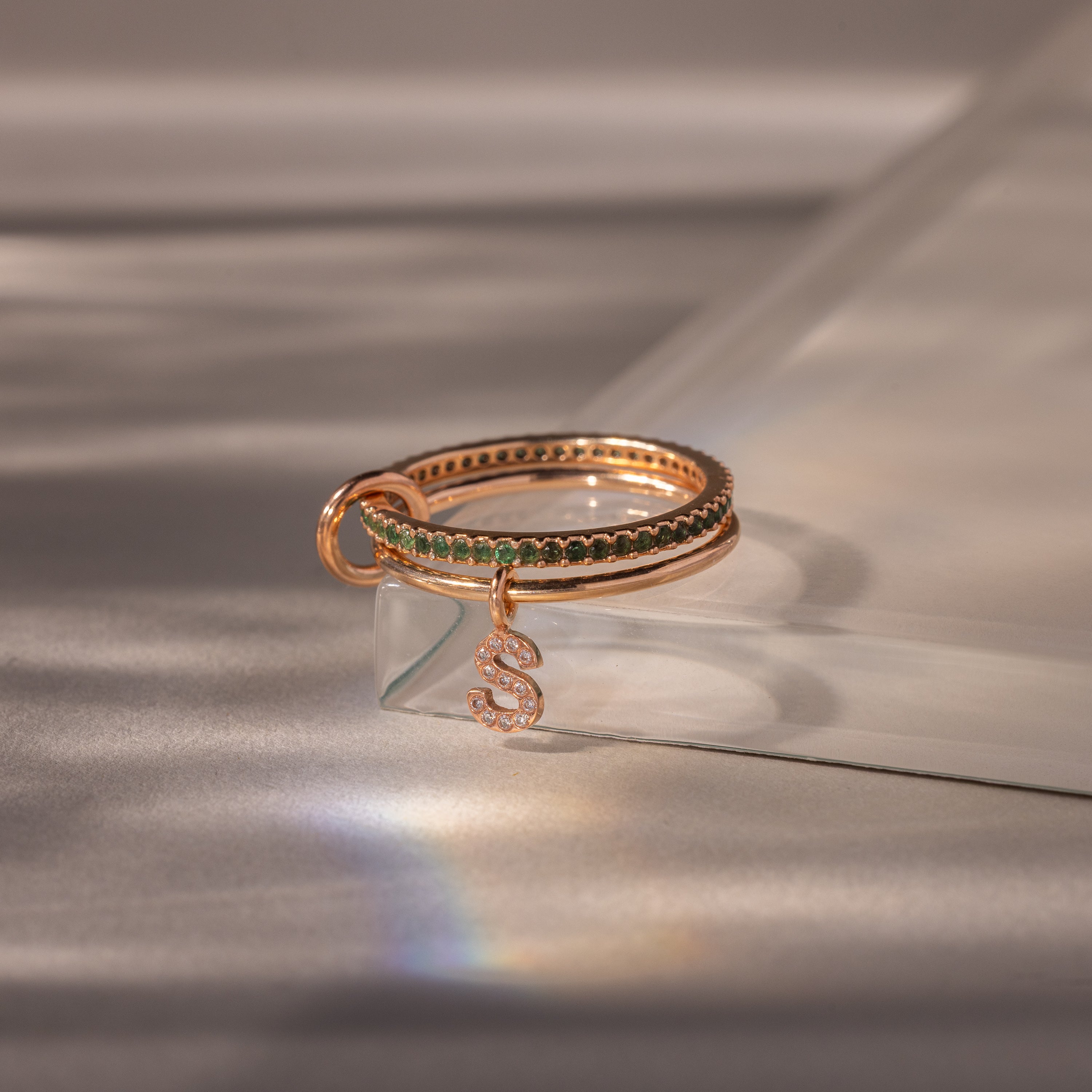 Linked Initial Emerald Ring Set - Image 5