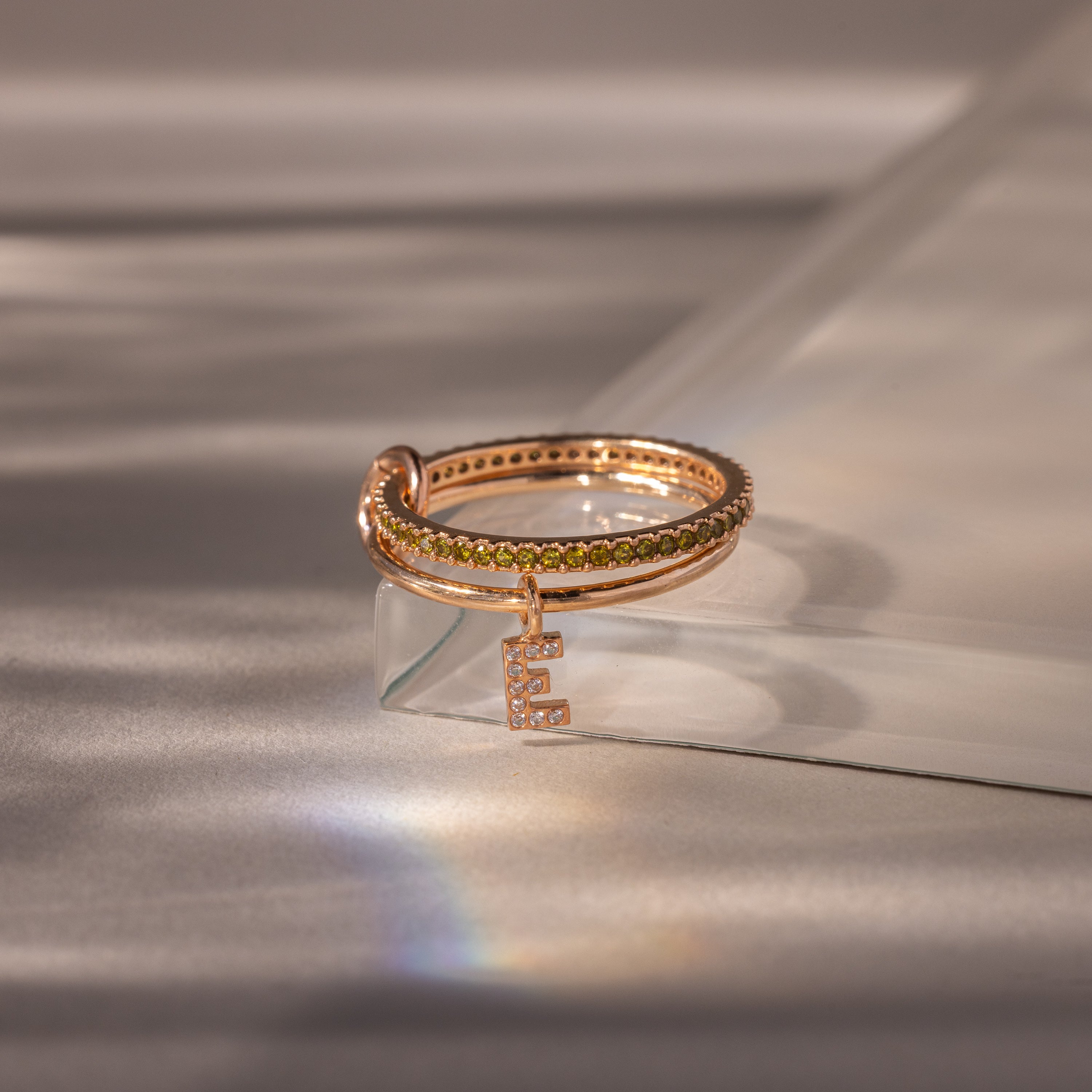 Linked Initial Peridot Ring Set - Image 5