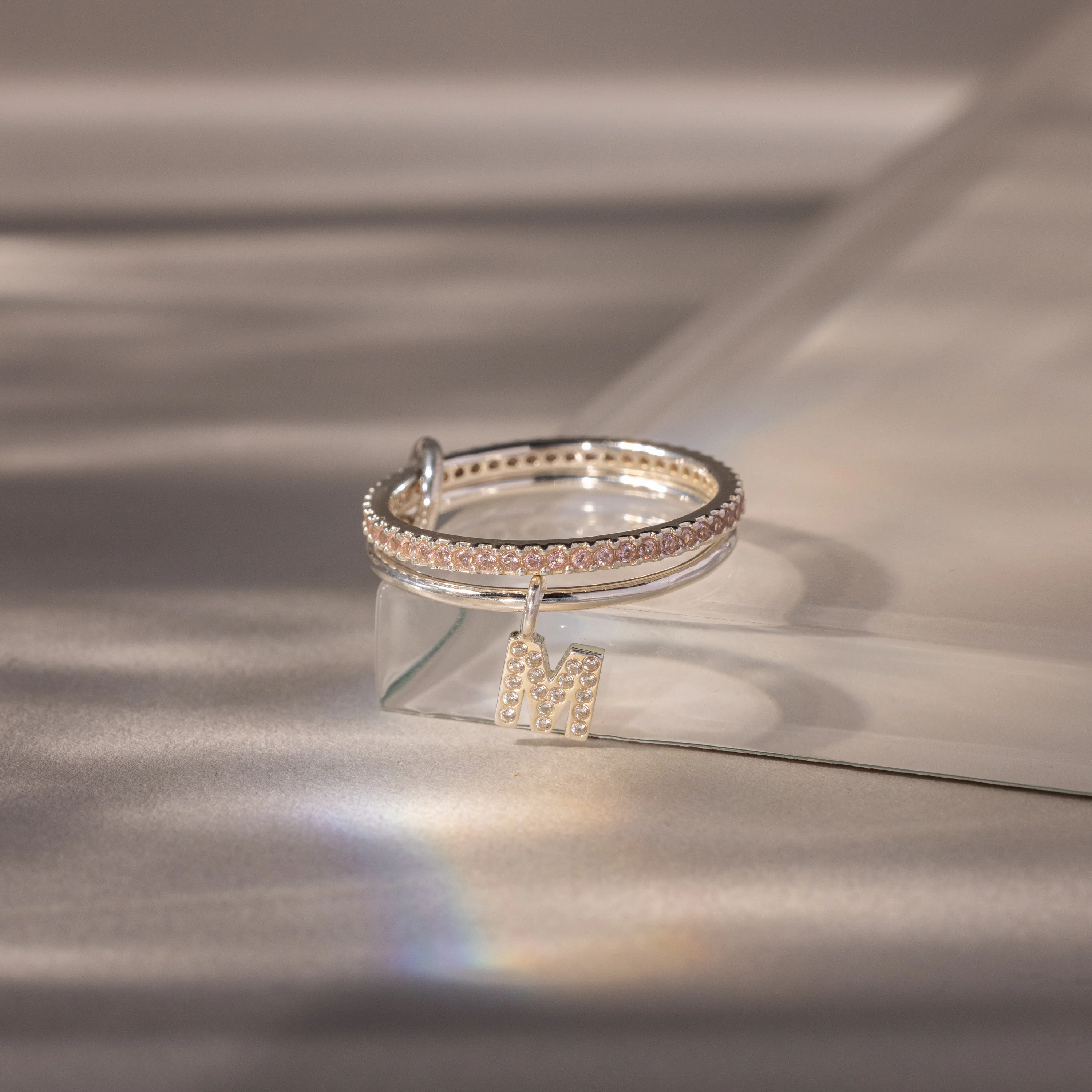 Linked Initial Pink Tourmaline Ring Set - Image 3