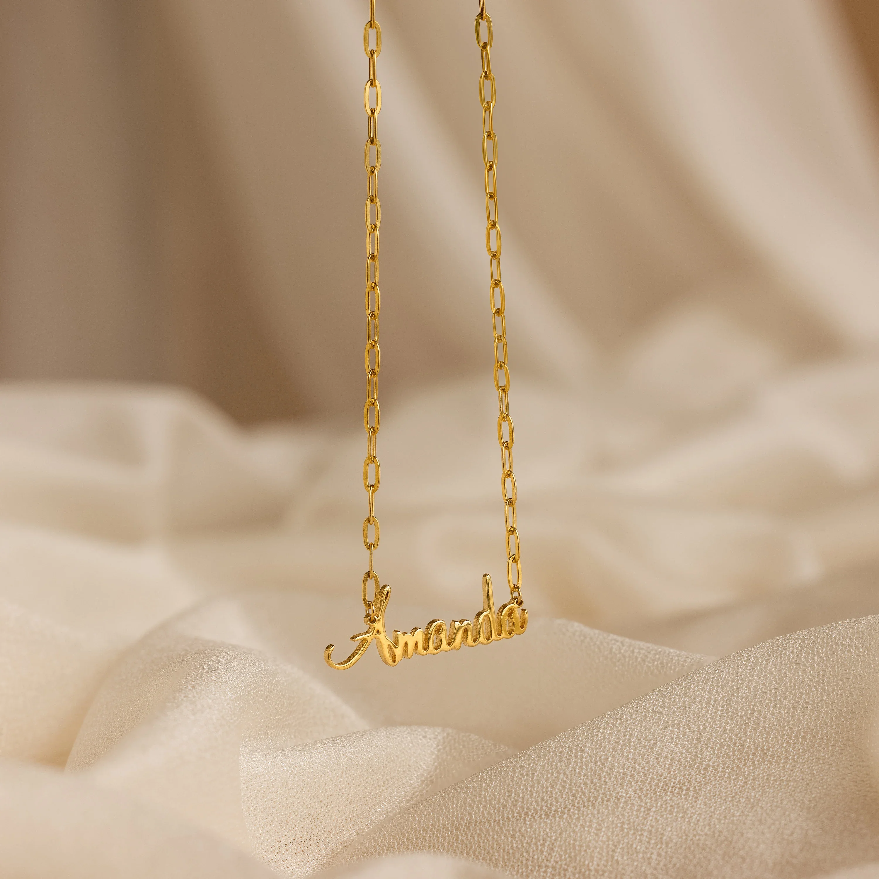 Luna Name Necklace in Paperclip Chain - Image 7
