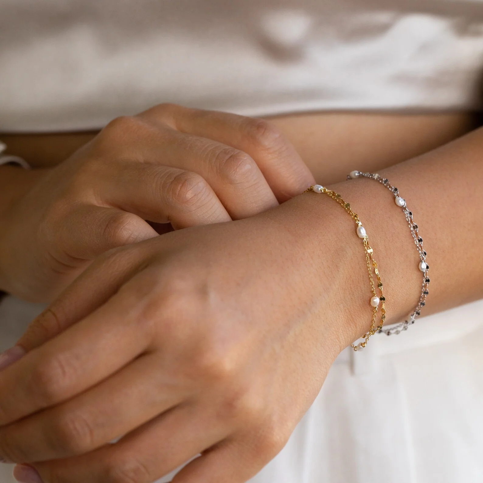 Magnolia Pearl Wrap Bracelet in 18K Gold - Image 4