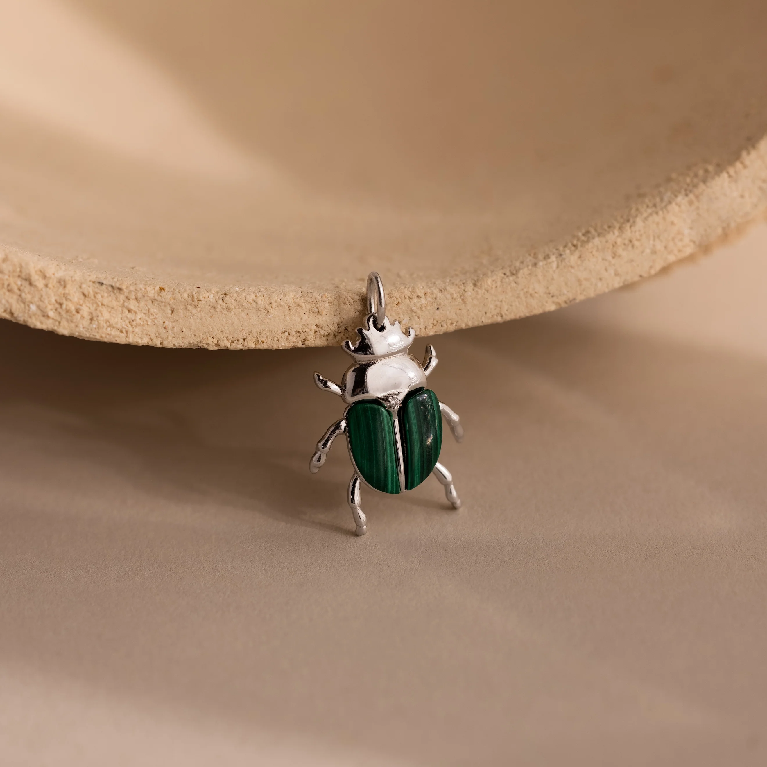 Malachite Beetle Charm in Silver