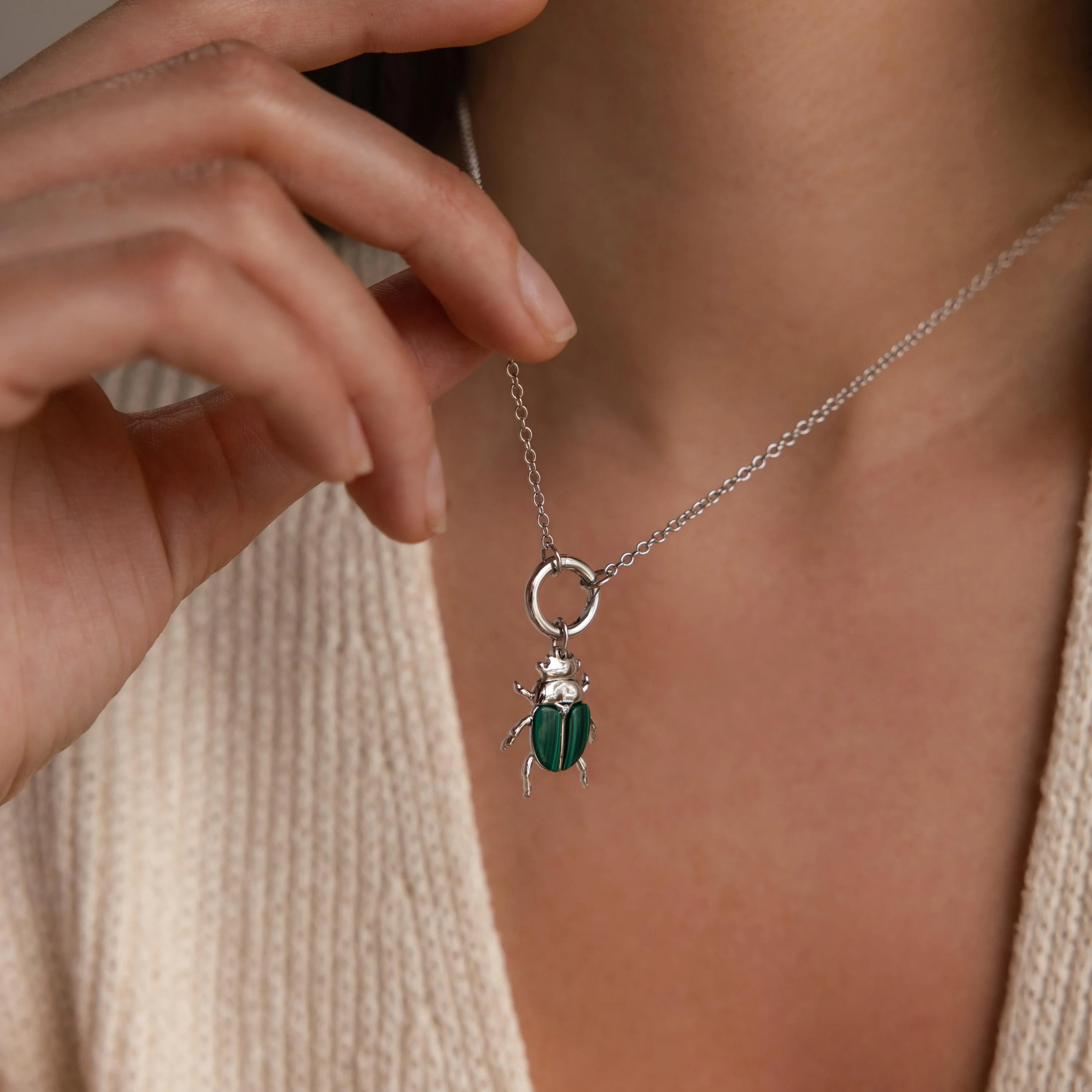 Malachite Beetle Charm in Silver - Image 2