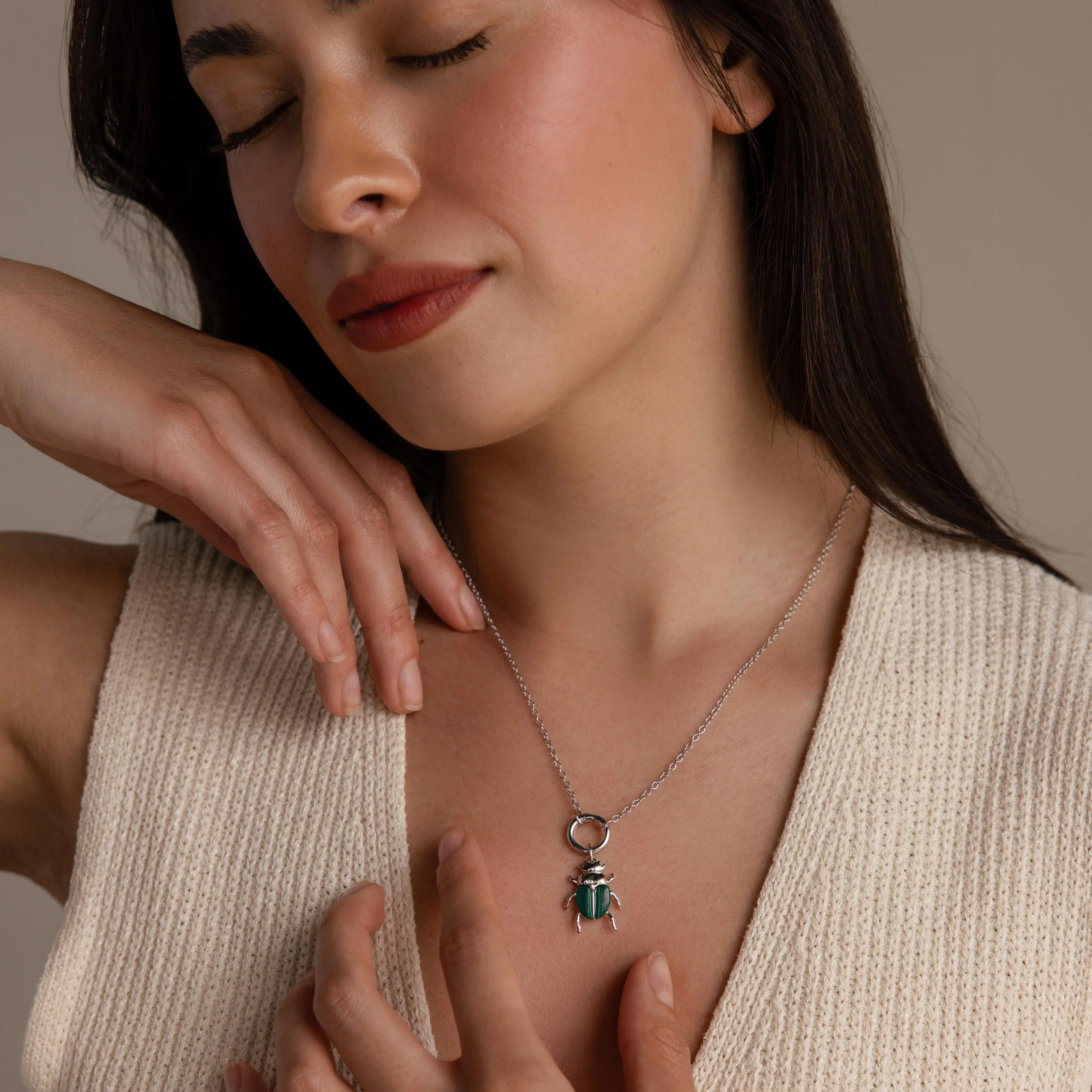 Malachite Beetle Charm in Silver - Image 4