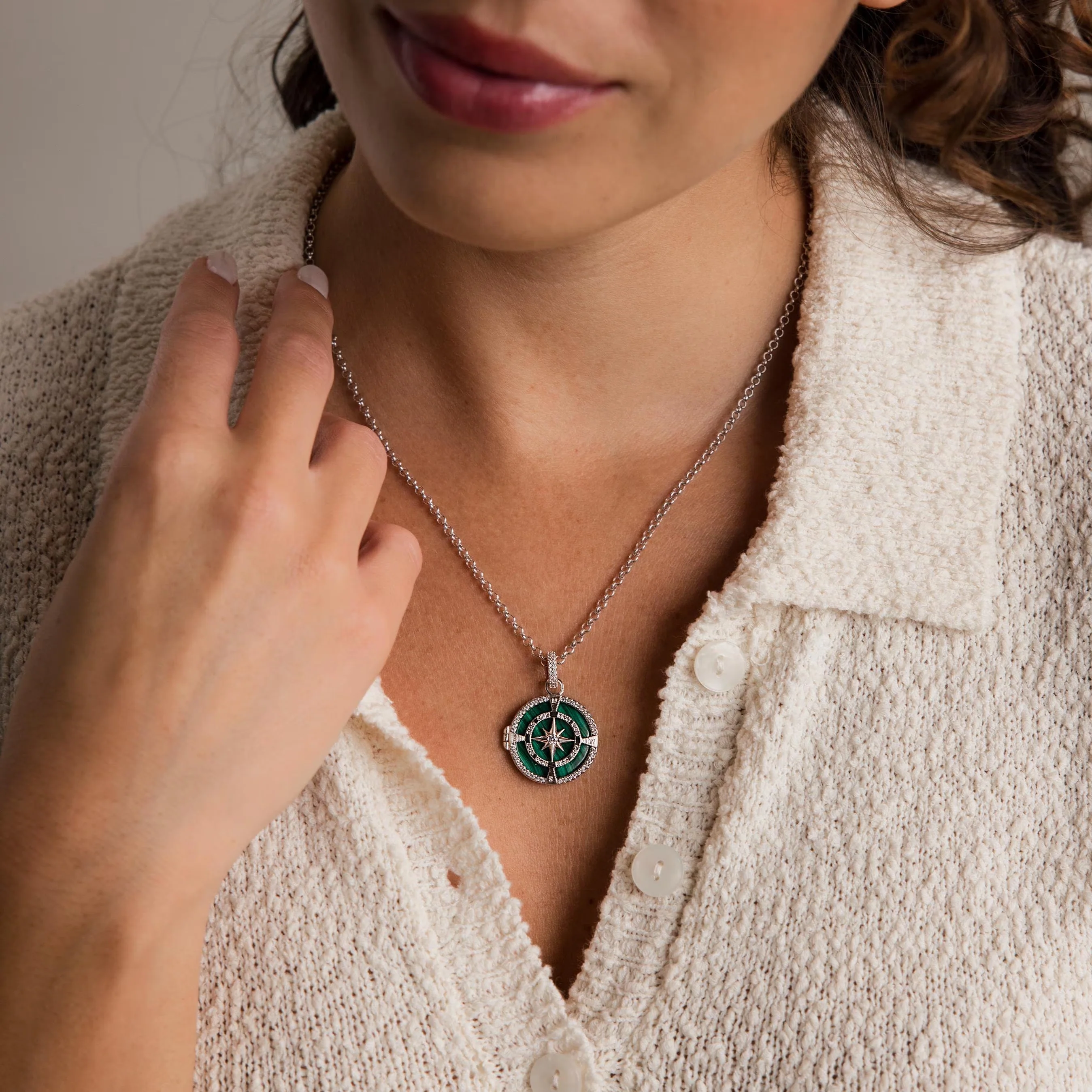 Malachite Compass Locket Necklace - Image 4